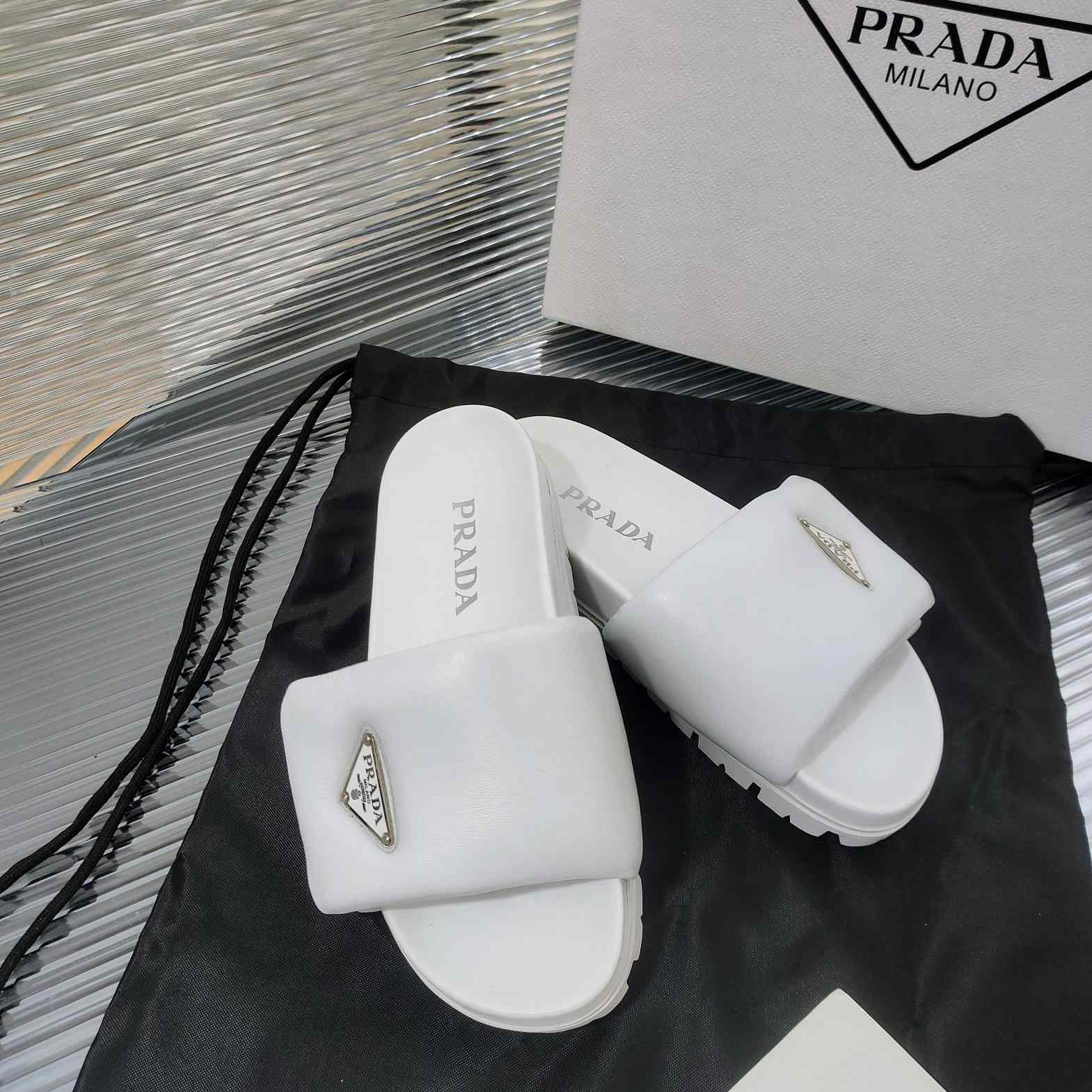 Prada Soft Padded Nappa Leather Slides - 