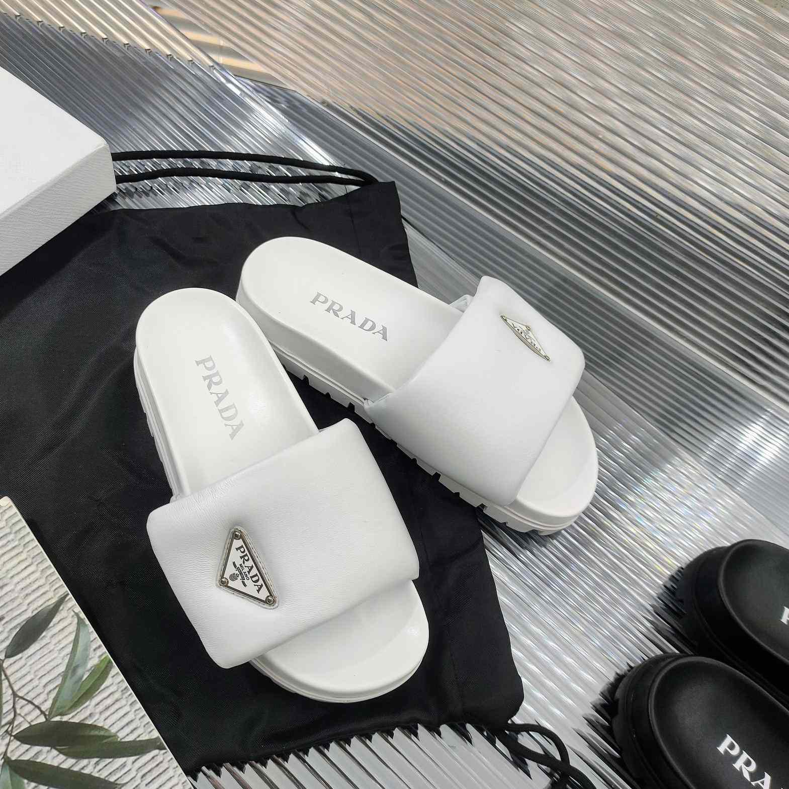 Prada Soft Padded Nappa Leather Slides - 