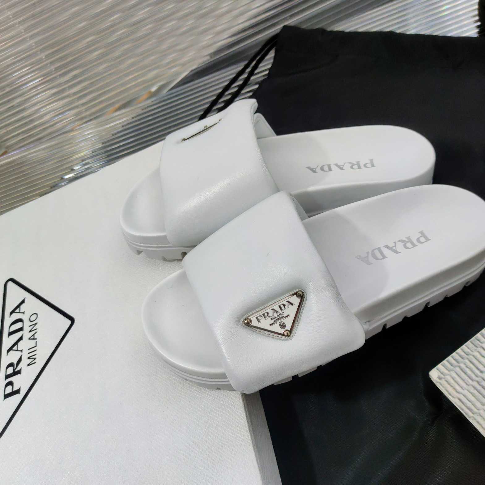 Prada Soft Padded Nappa Leather Slides - 