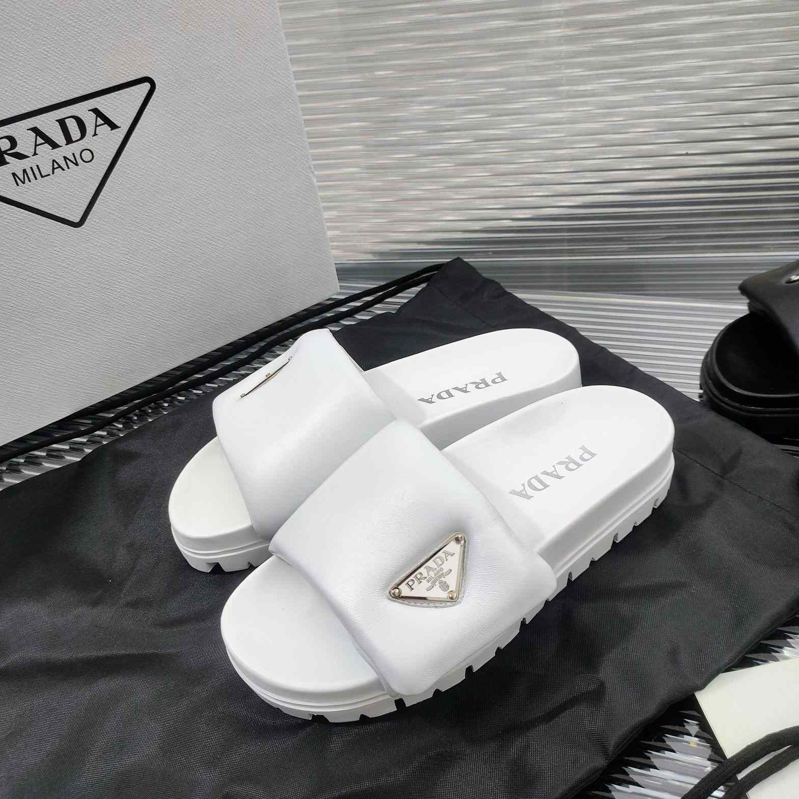 Prada Soft Padded Nappa Leather Slides - 