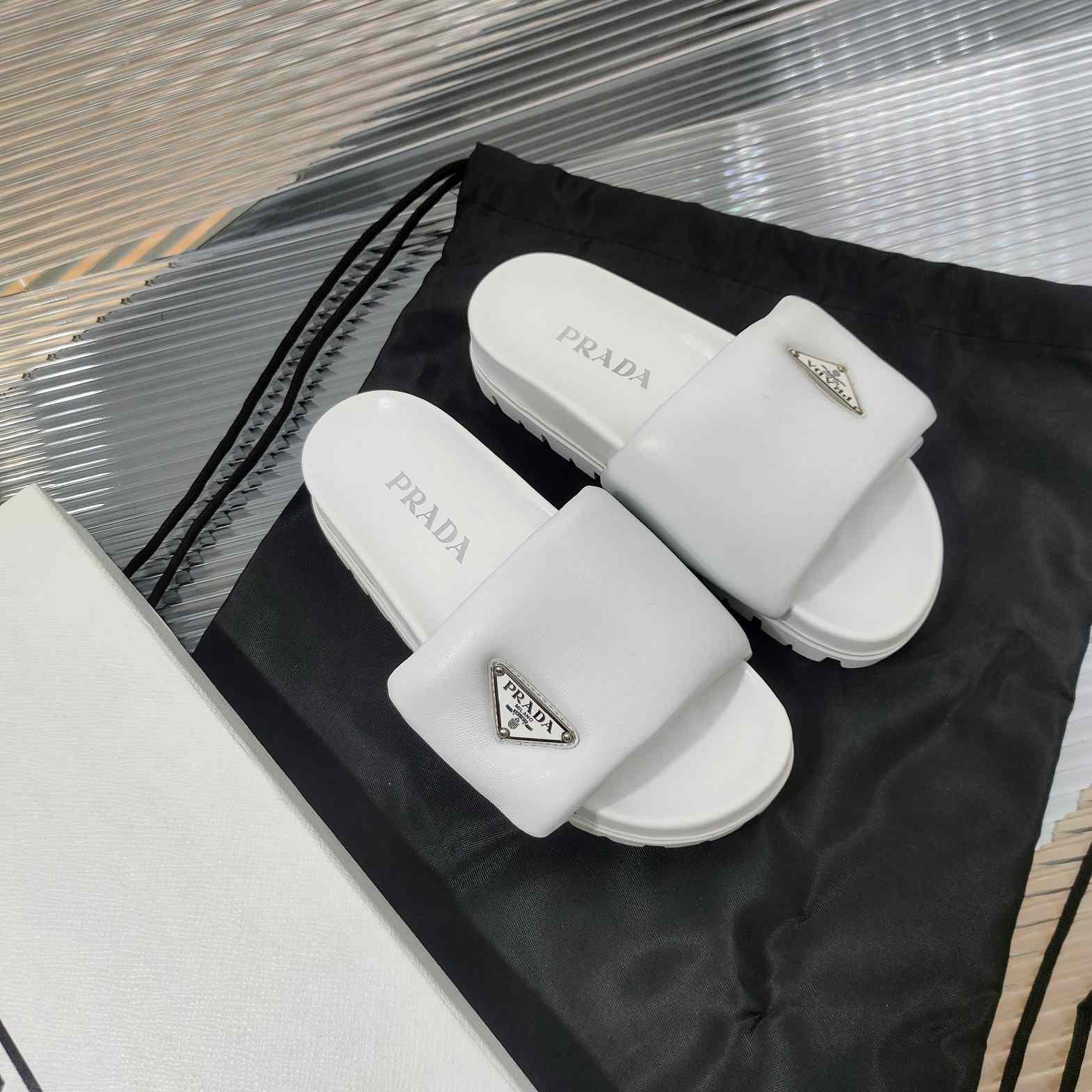 Prada Soft Padded Nappa Leather Slides - PerfectKickZ