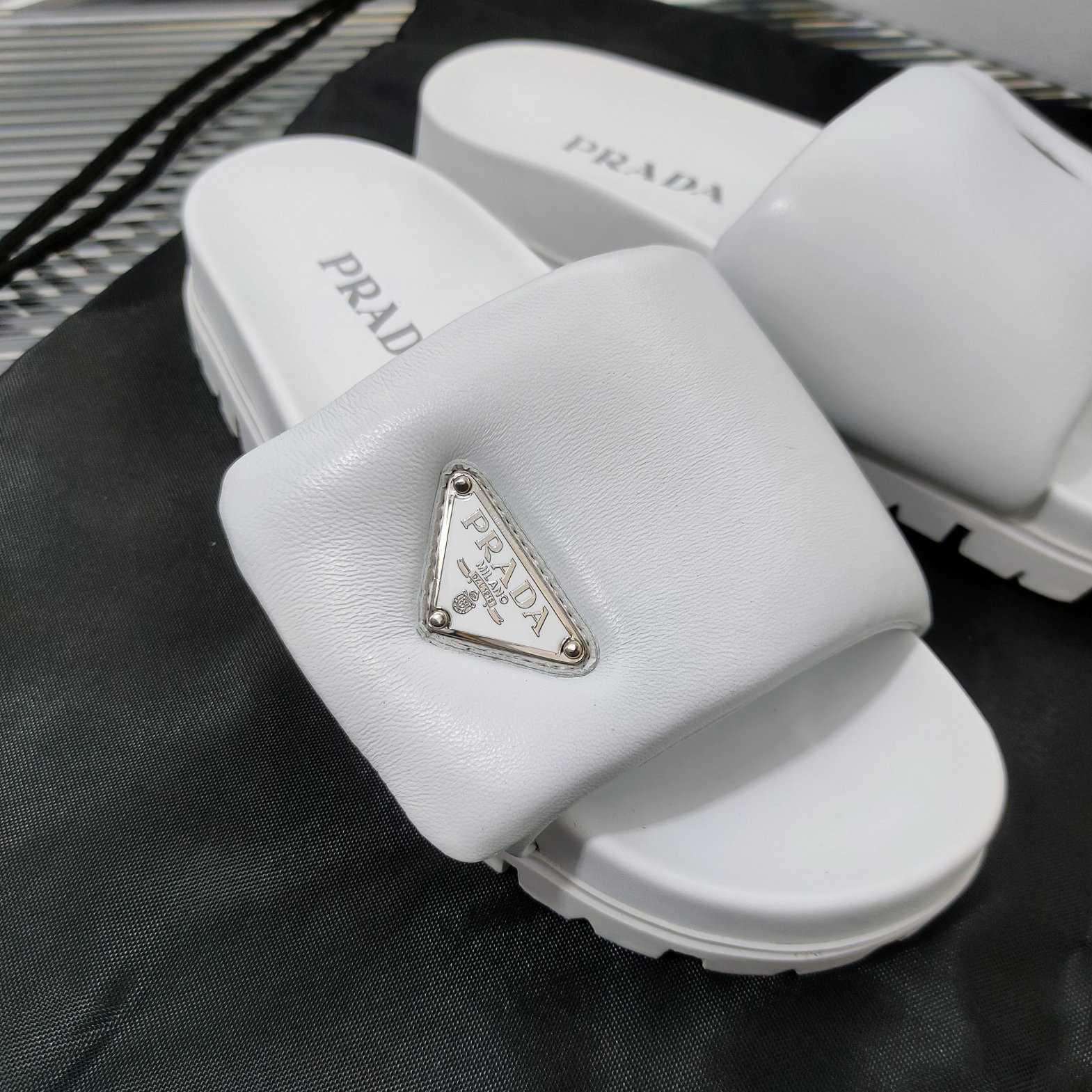 Prada Soft Padded Nappa Leather Slides - 