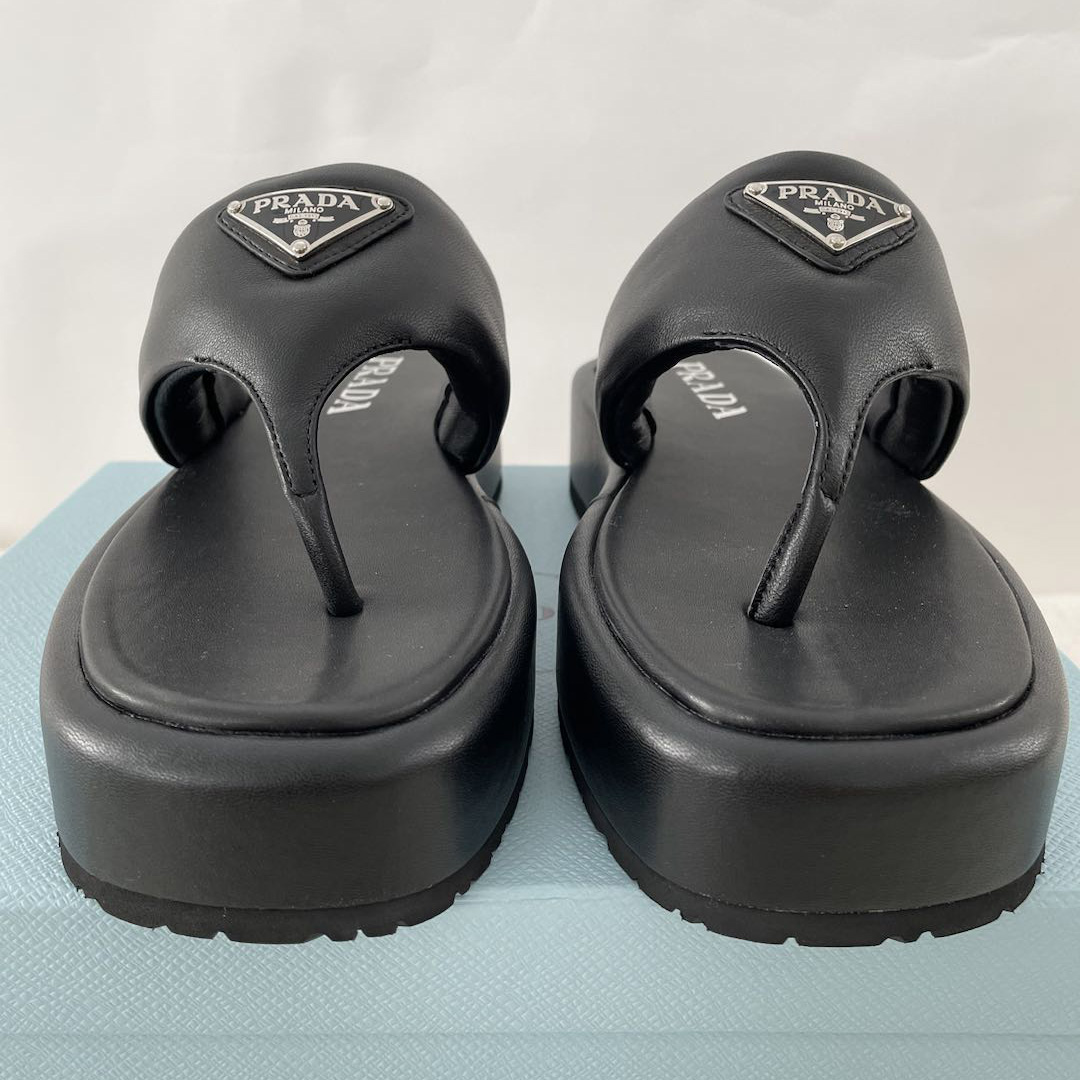 Prada Soft Padded Nappa Leather Thong Wedge Sandals - PerfectKickZ