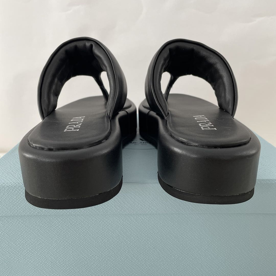 Prada Soft Padded Nappa Leather Thong Wedge Sandals - PerfectKickZ