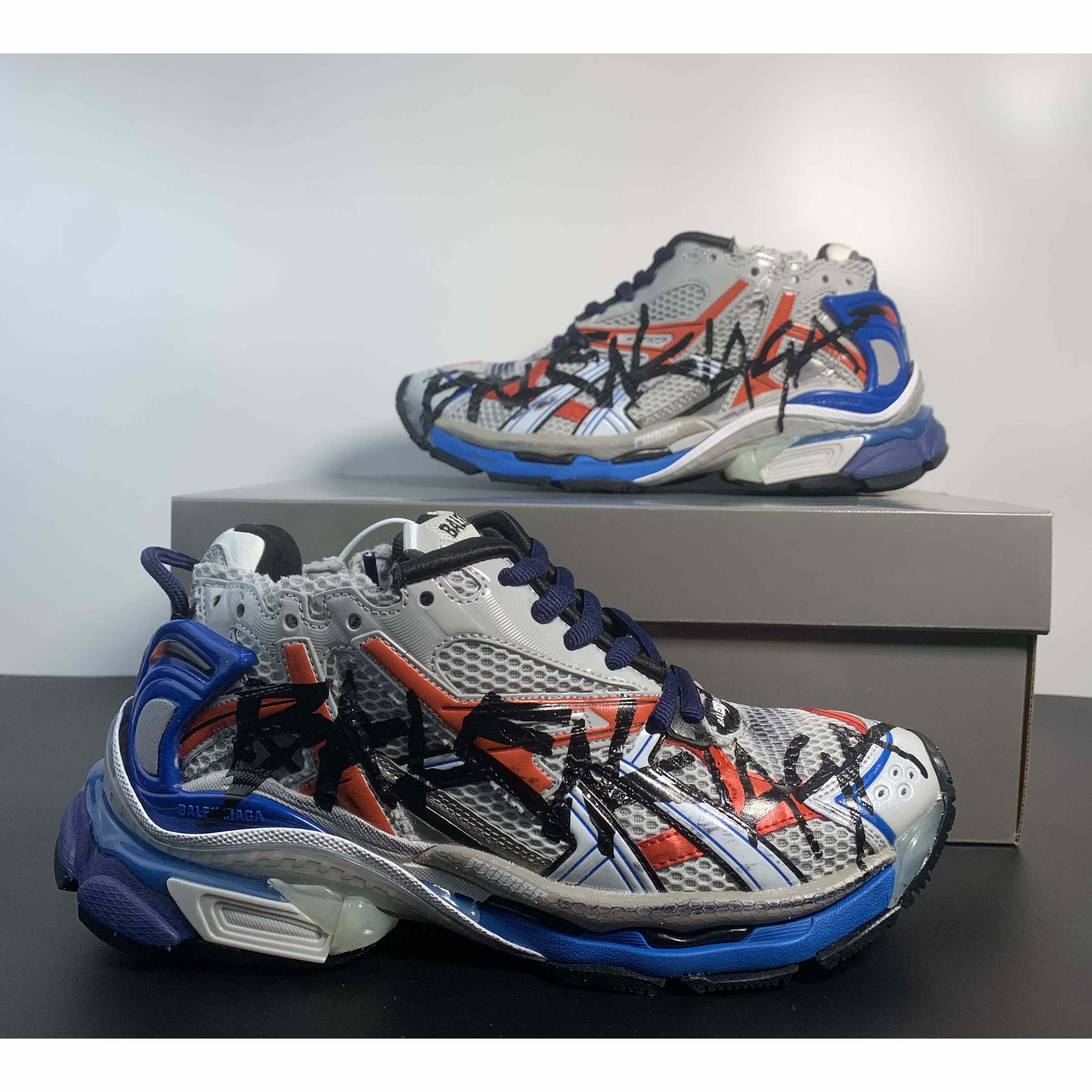Balenciaga Runner Graffiti Sneaker In Blue - PerfectKickZ