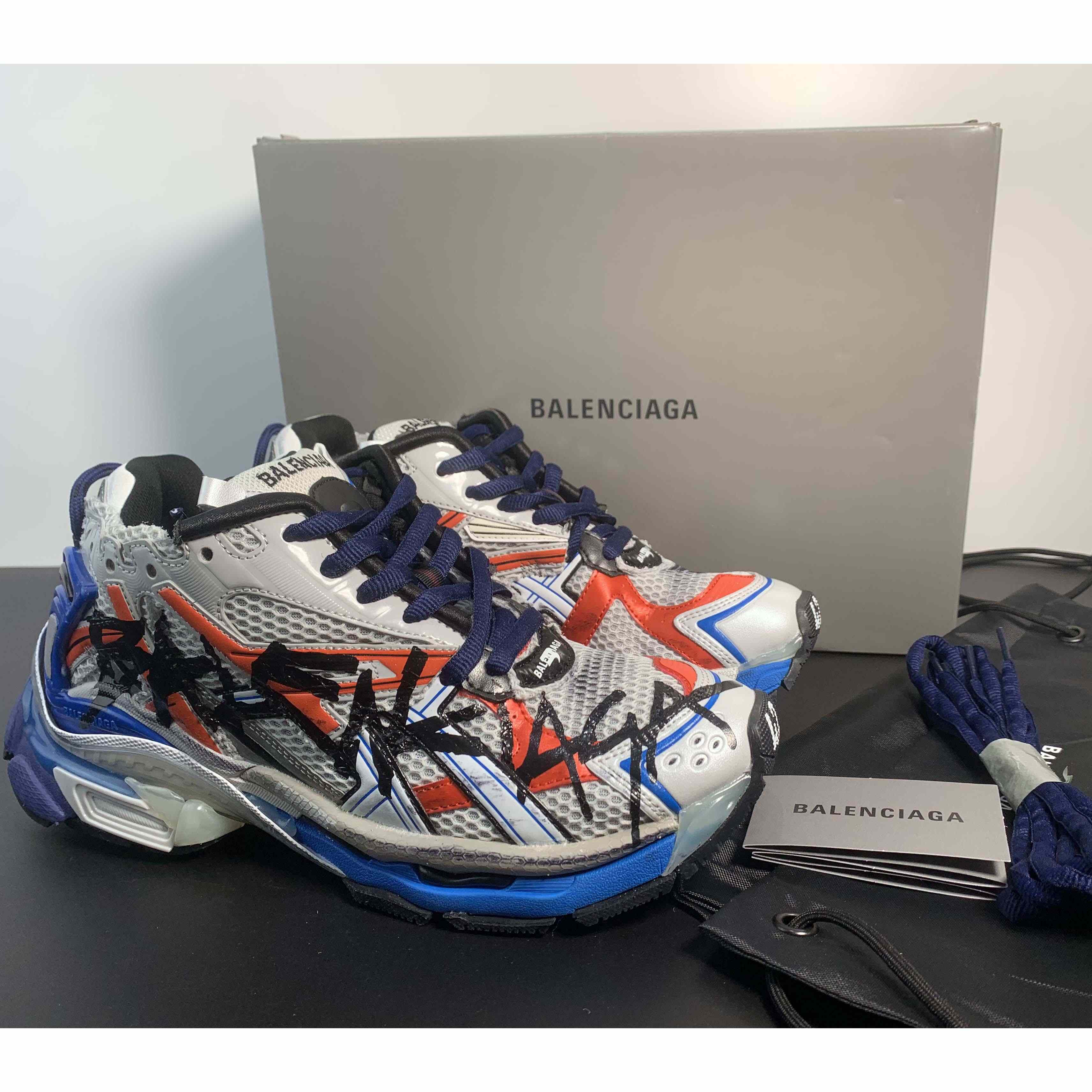Balenciaga Runner Graffiti Sneaker In Blue - PerfectKickZ