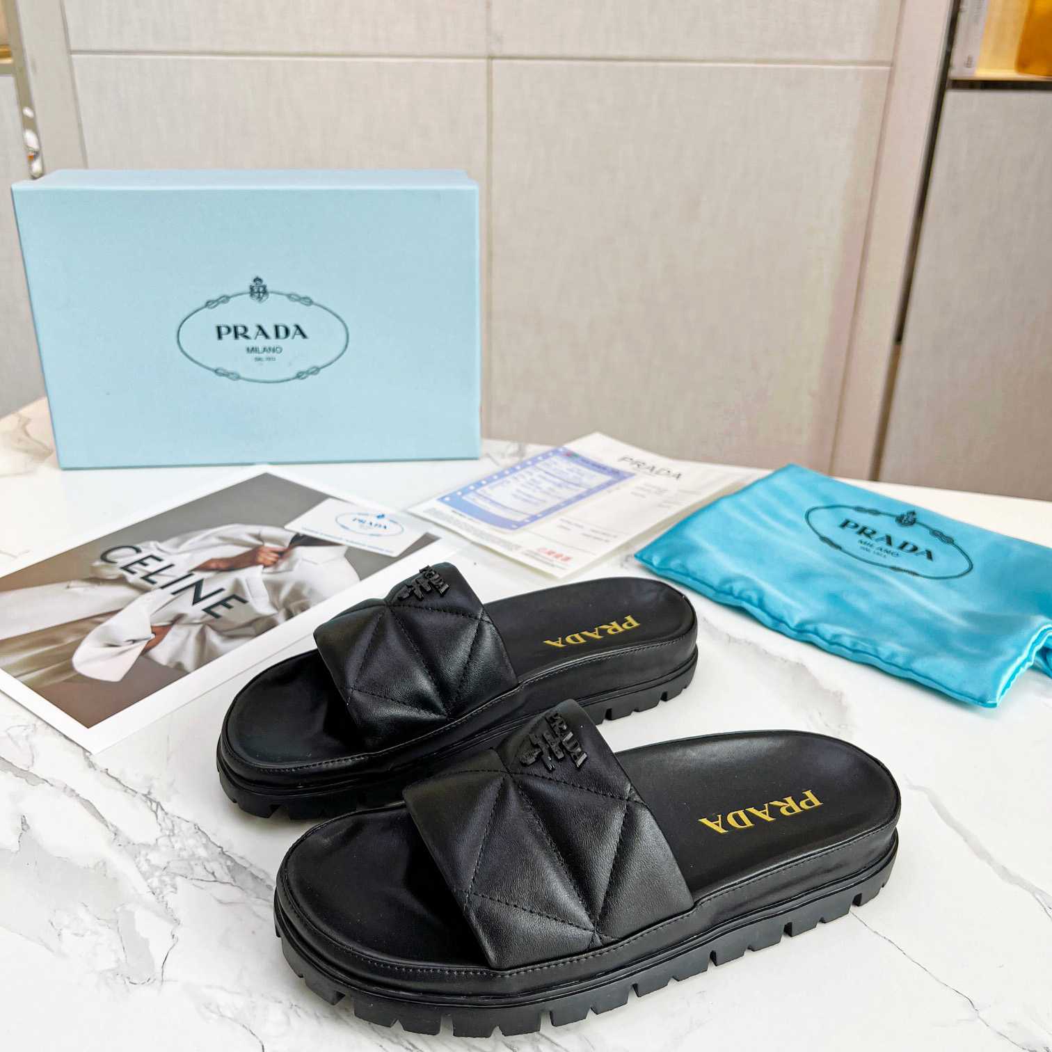 Prada Quilted Nappa Leather Slides - PerfectKickZ