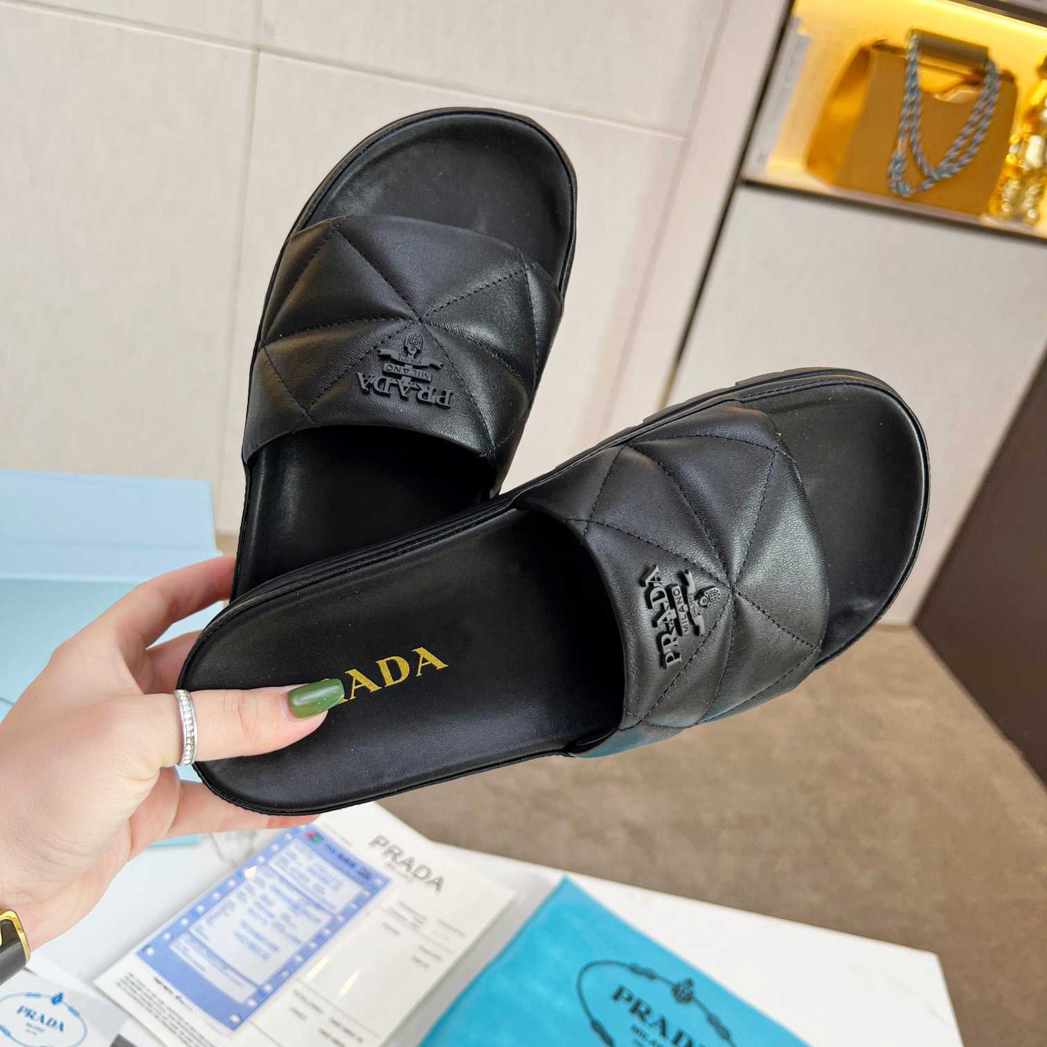 Prada Quilted Nappa Leather Slides - PerfectKickZ