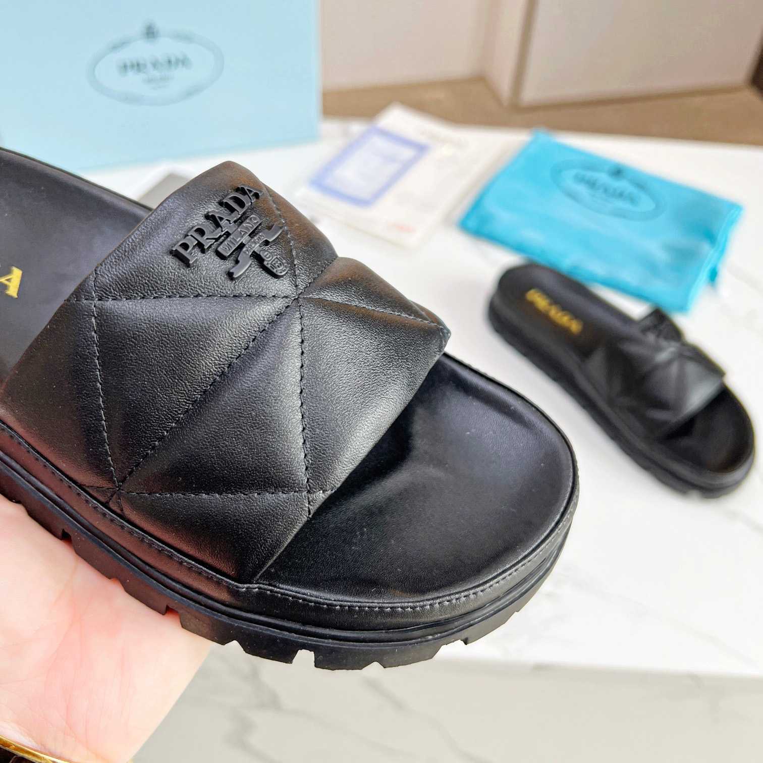 Prada Quilted Nappa Leather Slides - PerfectKickZ
