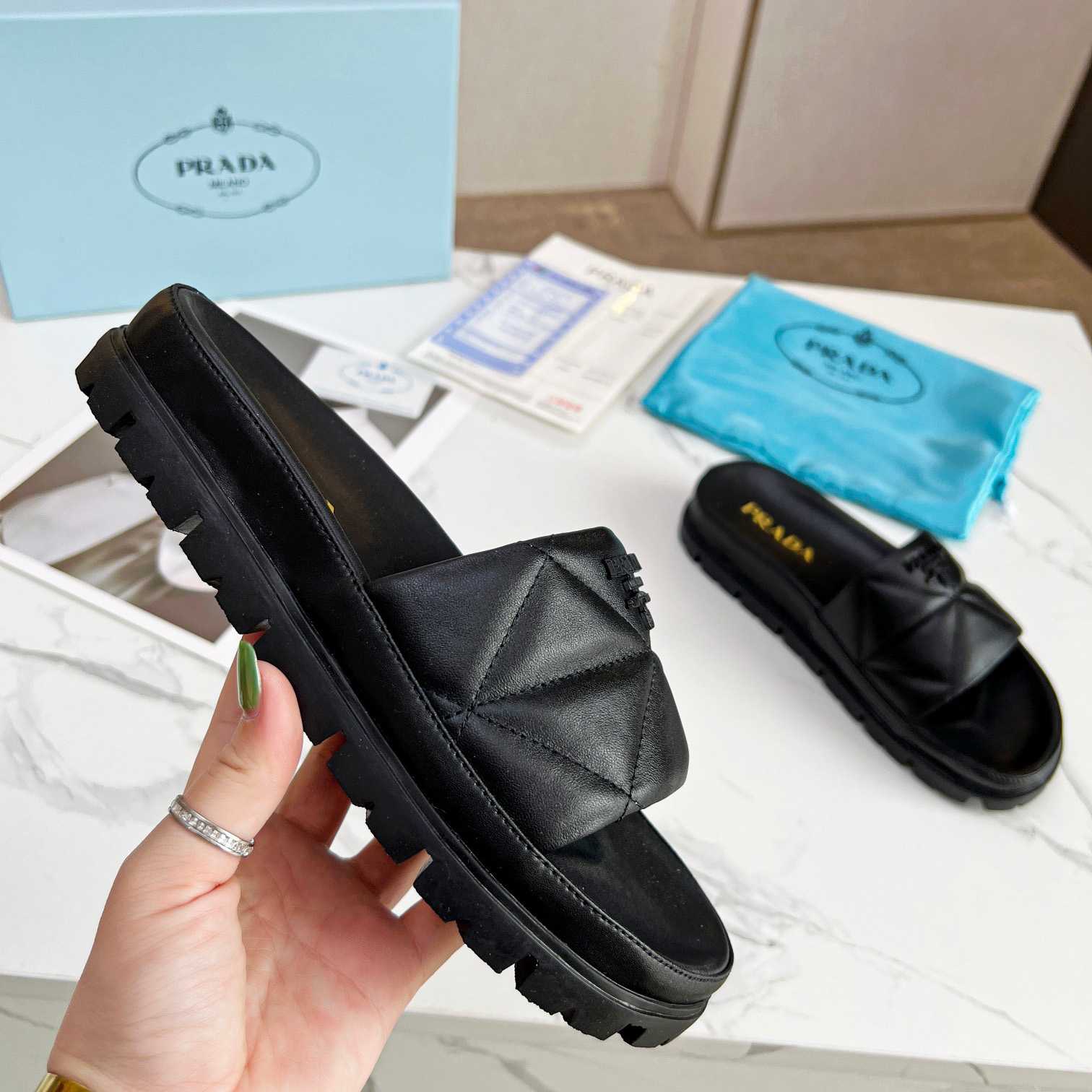 Prada Quilted Nappa Leather Slides - PerfectKickZ