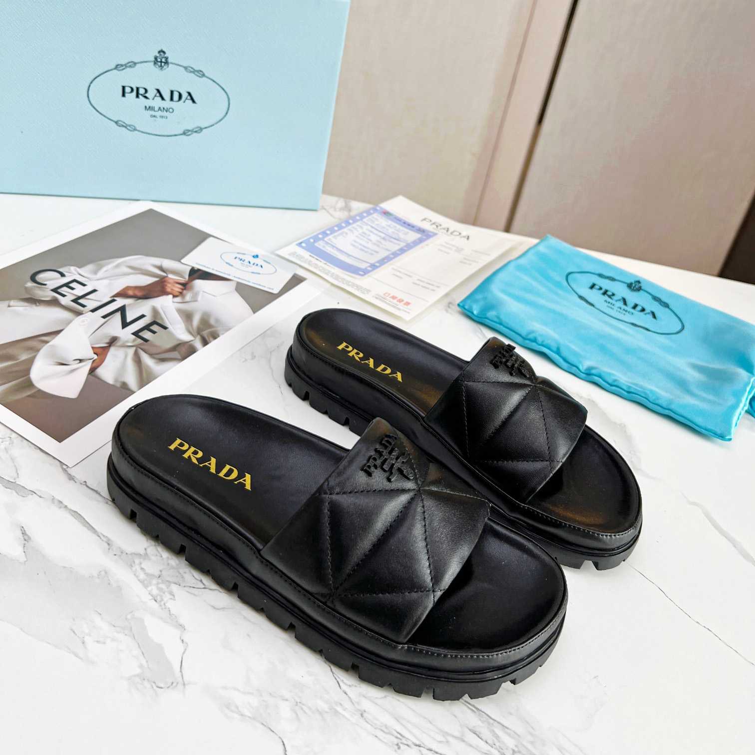 Prada Quilted Nappa Leather Slides - PerfectKickZ