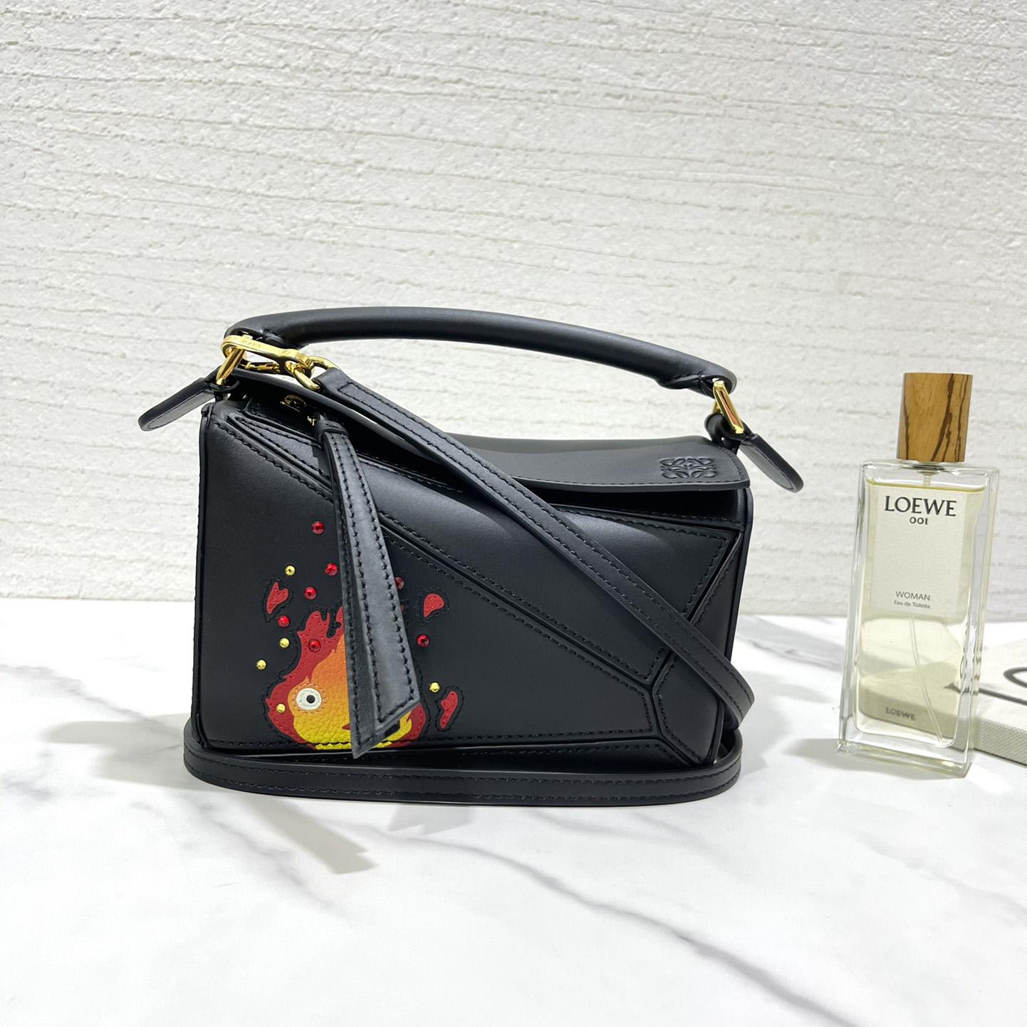 Loewe Calcifer Mini Puzzle Bag In Satin Calfskin And Crystal - PerfectKickZ
