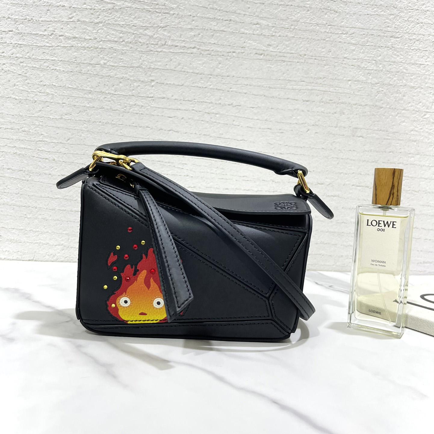 Loewe Calcifer Mini Puzzle Bag In Satin Calfskin And Crystal - PerfectKickZ