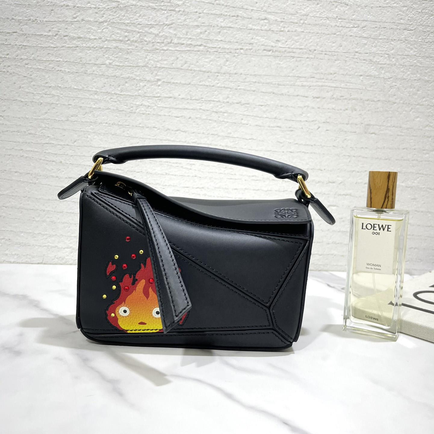 Loewe Calcifer Mini Puzzle Bag In Satin Calfskin And Crystal - PerfectKickZ