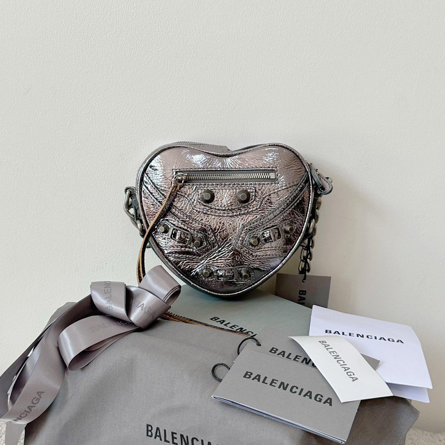 Balenciaga Le Cagole Heart Mini Bag Metallized In Silver (16-12.7-4.5cm) - PerfectKickZ