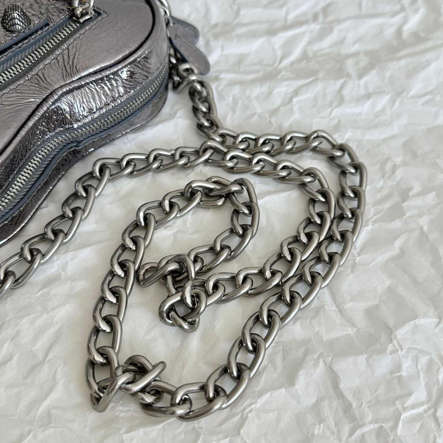 Balenciaga Le Cagole Heart Mini Bag Metallized In Silver (16-12.7-4.5cm) - PerfectKickZ