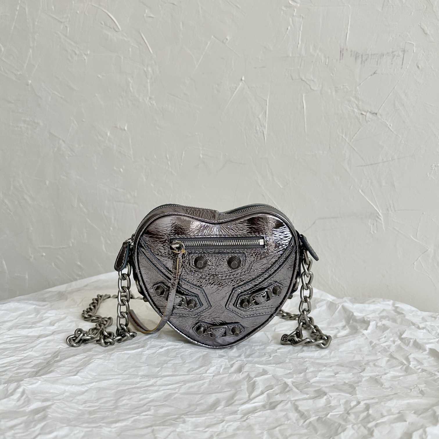 Balenciaga Le Cagole Heart Mini Bag Metallized In Silver (16-12.7-4.5cm) - PerfectKickZ
