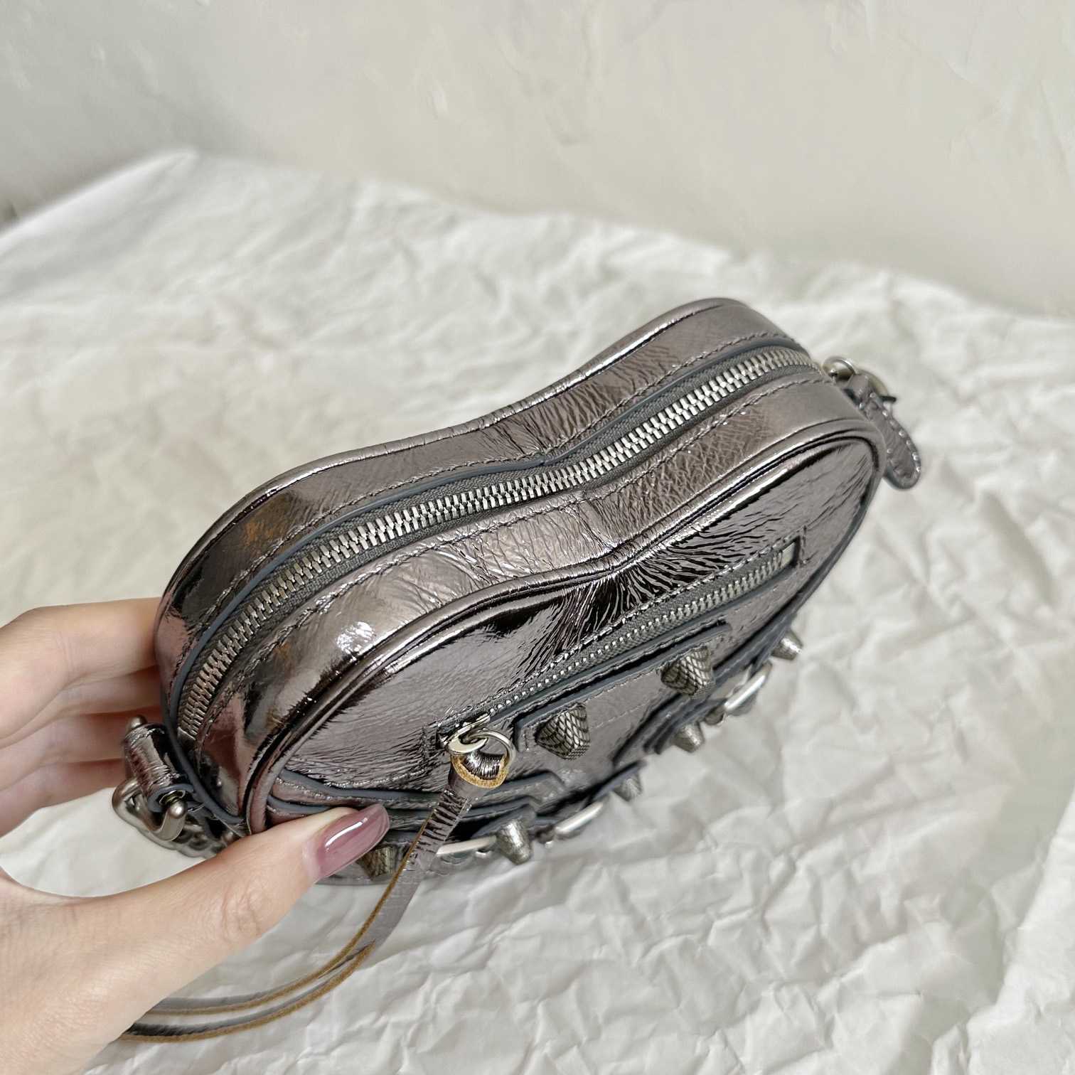Balenciaga Le Cagole Heart Mini Bag Metallized In Silver (16-12.7-4.5cm) - PerfectKickZ
