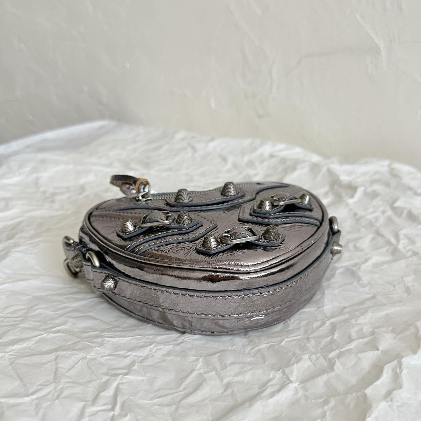 Balenciaga Le Cagole Heart Mini Bag Metallized In Silver (16-12.7-4.5cm) - PerfectKickZ