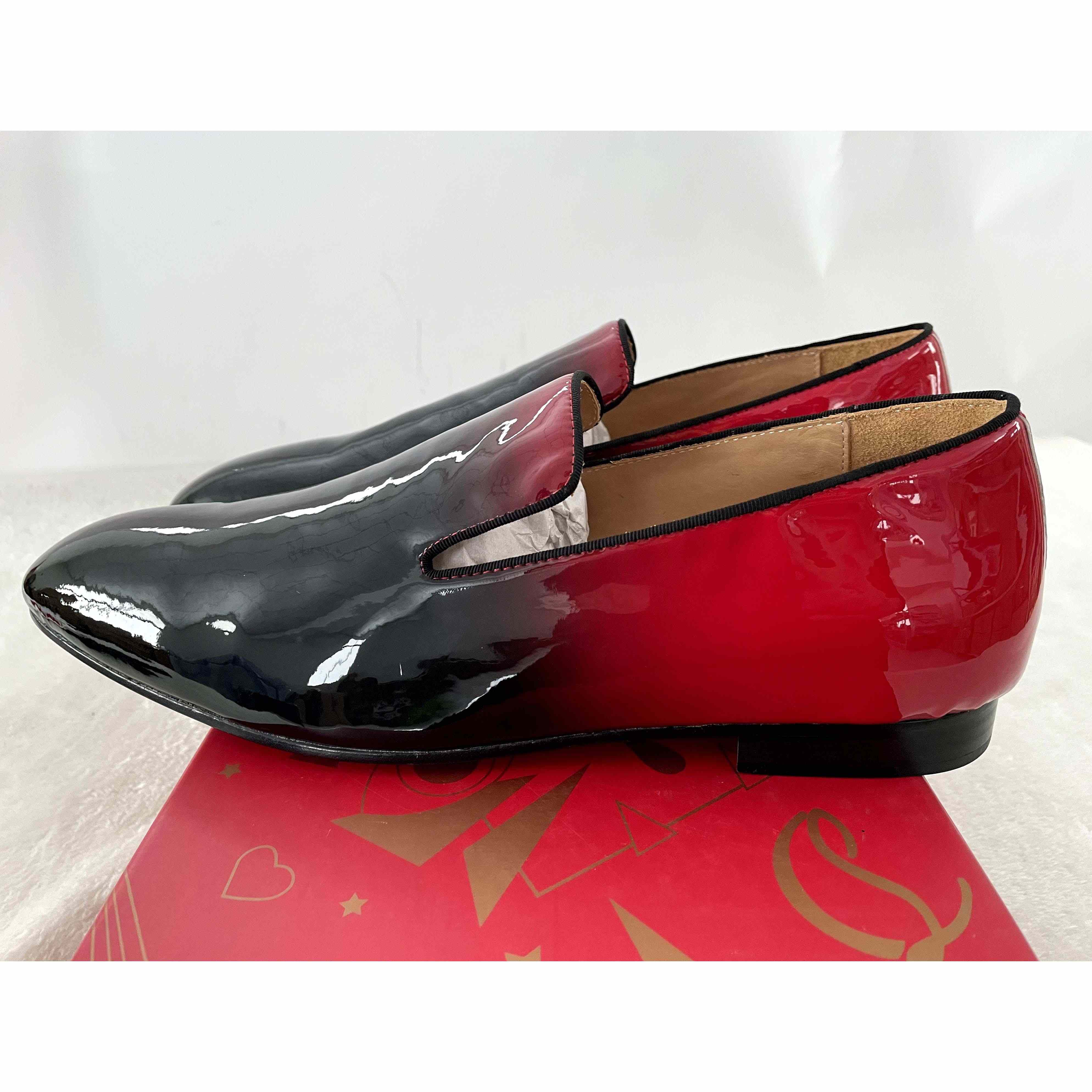 Christian Louboutin Black Red Patent leather Loafers Dress Shoes - PerfectKickZ