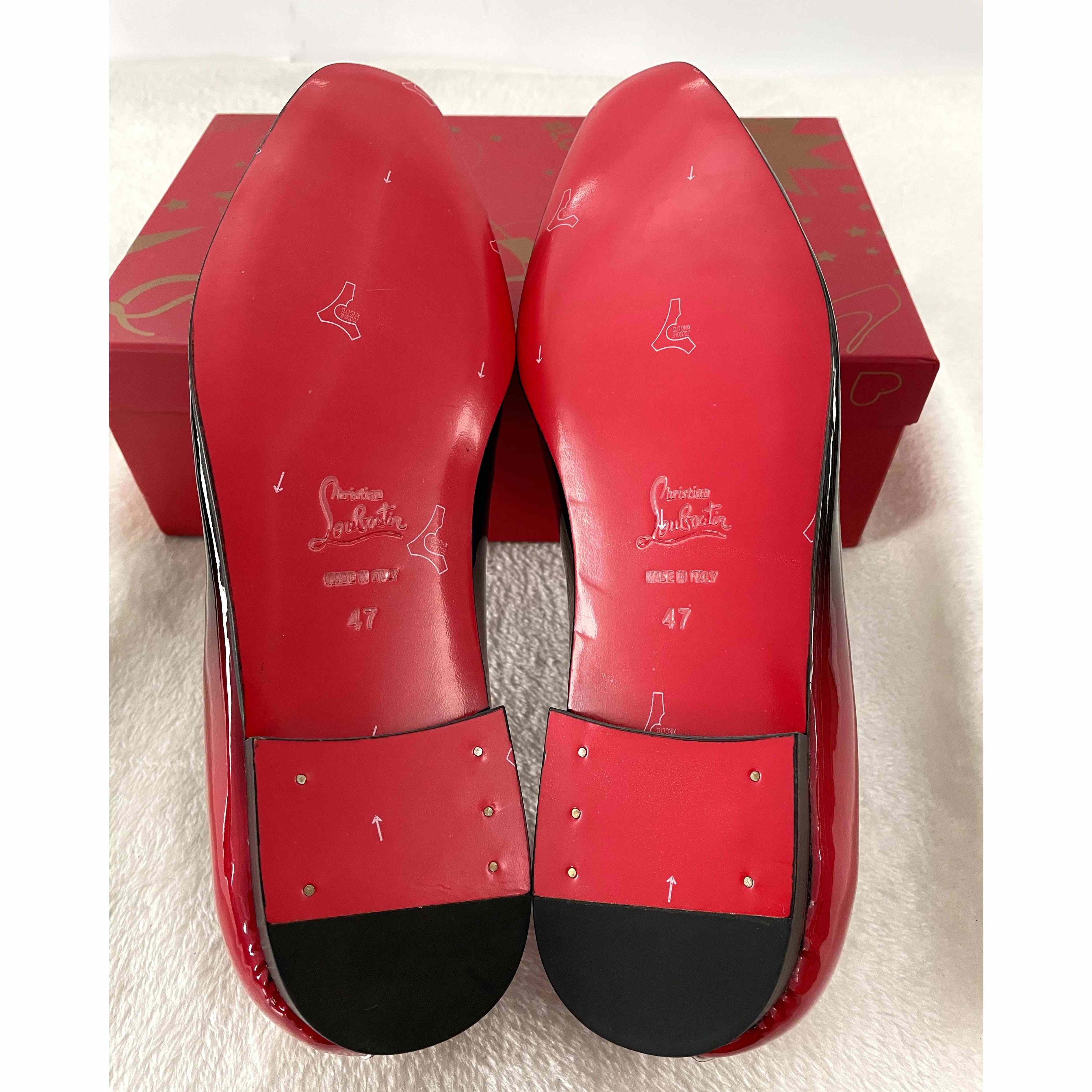 Christian Louboutin Black Red Patent leather Loafers Dress Shoes - PerfectKickZ