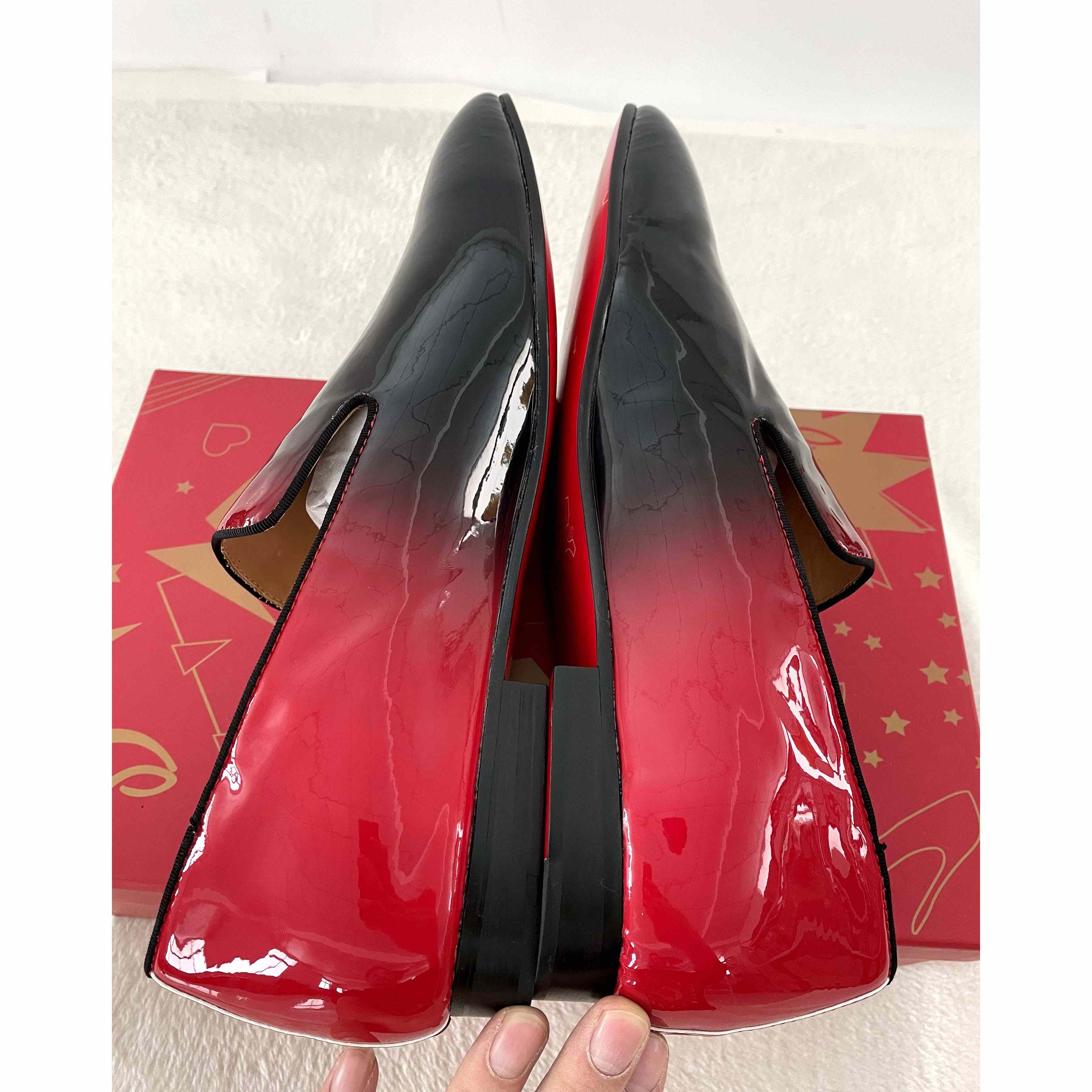 Christian Louboutin Black Red Patent leather Loafers Dress Shoes - PerfectKickZ