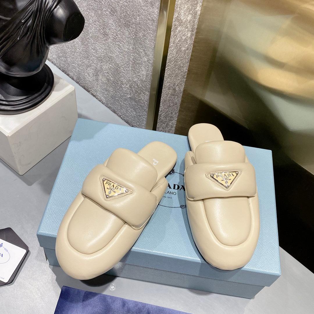 Prada Soft Padded Nappa Leather Sabots - PerfectKickZ