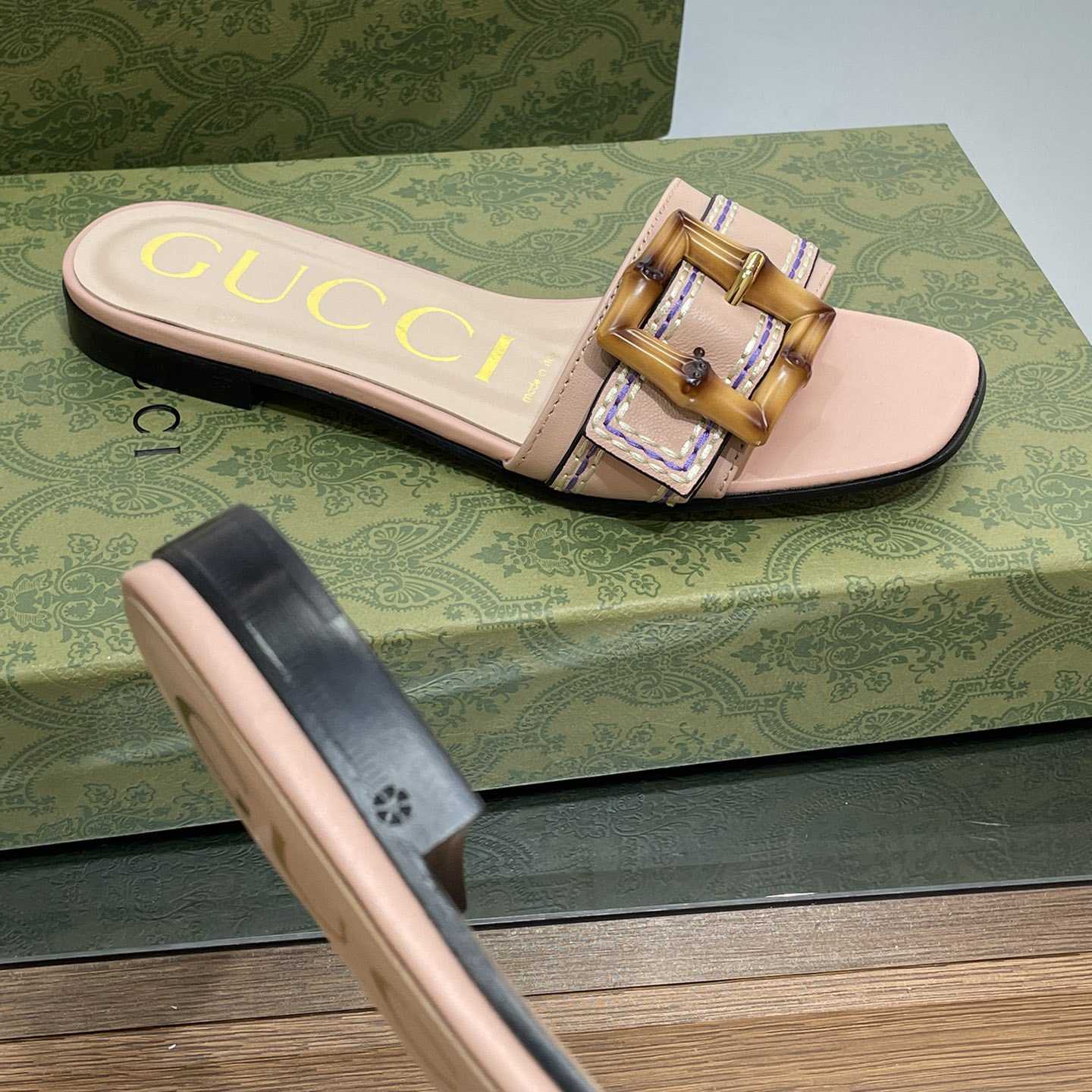 Gucci Women's Slide Sandal With Bamboo Buckle - PerfectKickZ