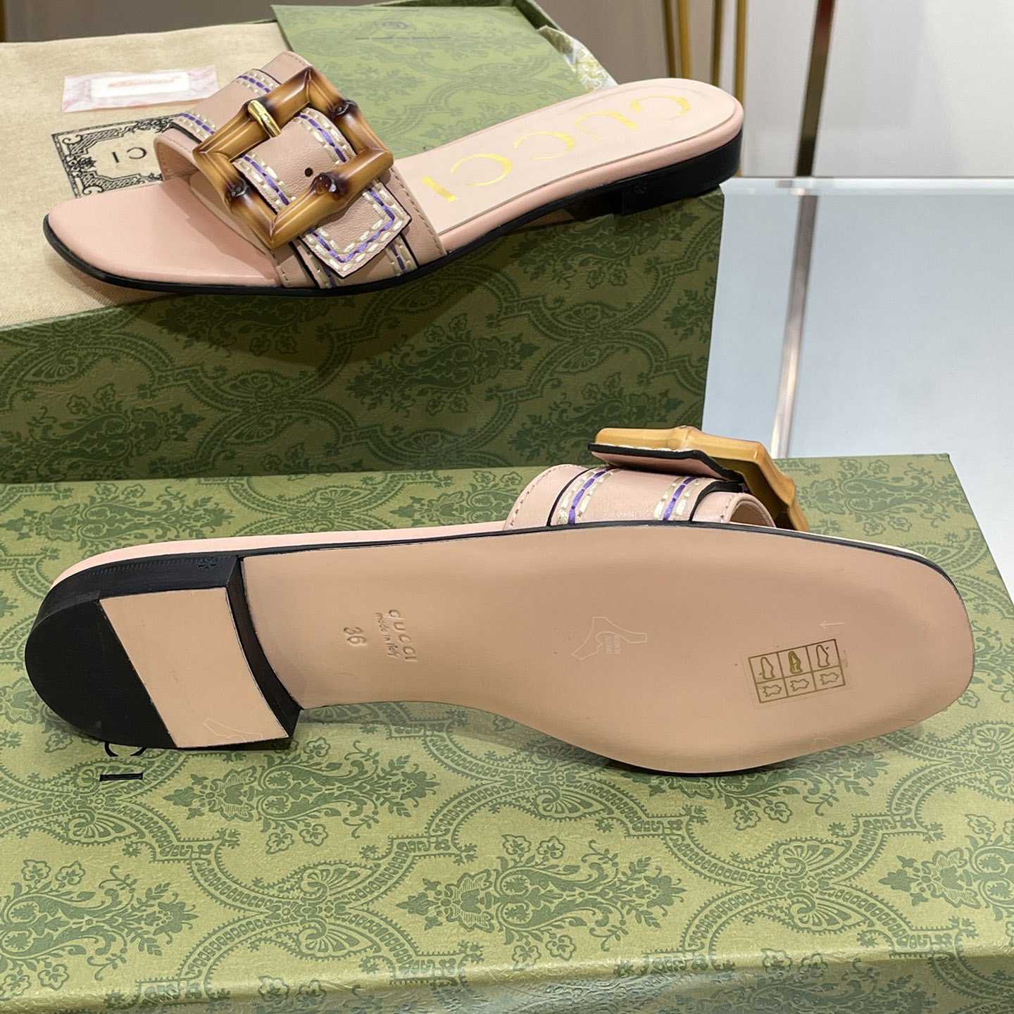 Gucci Women's Slide Sandal With Bamboo Buckle - PerfectKickZ