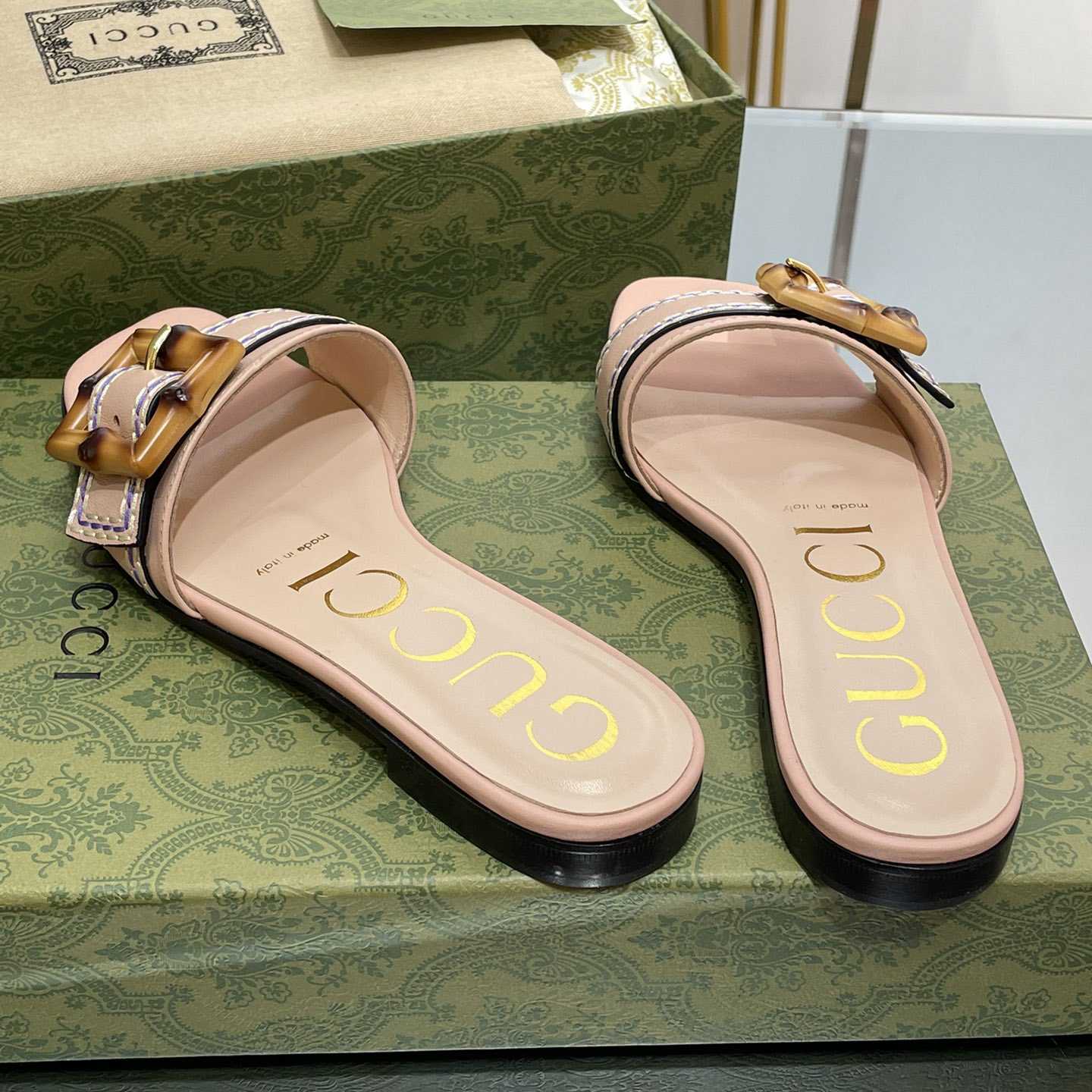 Gucci Women's Slide Sandal With Bamboo Buckle - PerfectKickZ