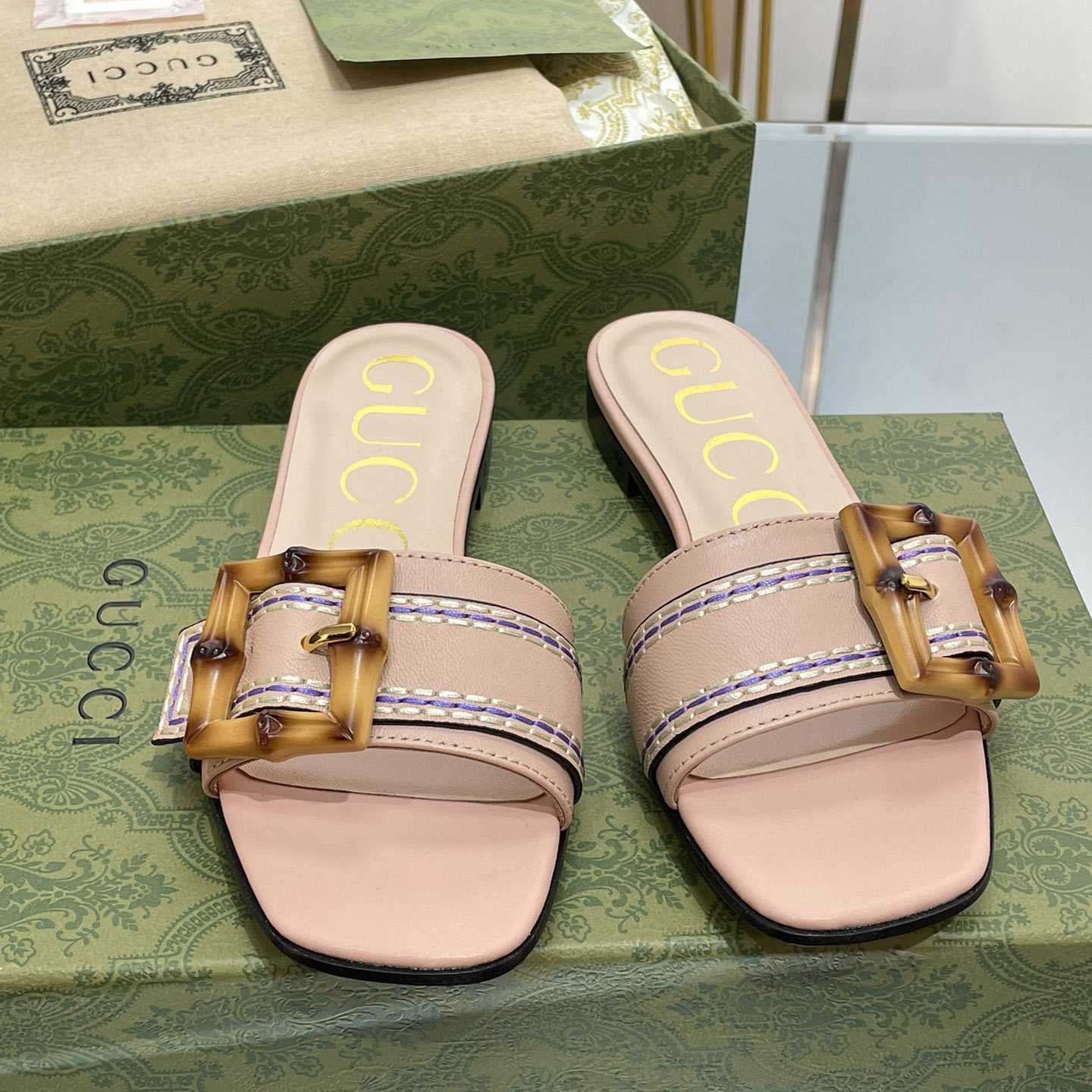 Gucci Women's Slide Sandal With Bamboo Buckle - PerfectKickZ
