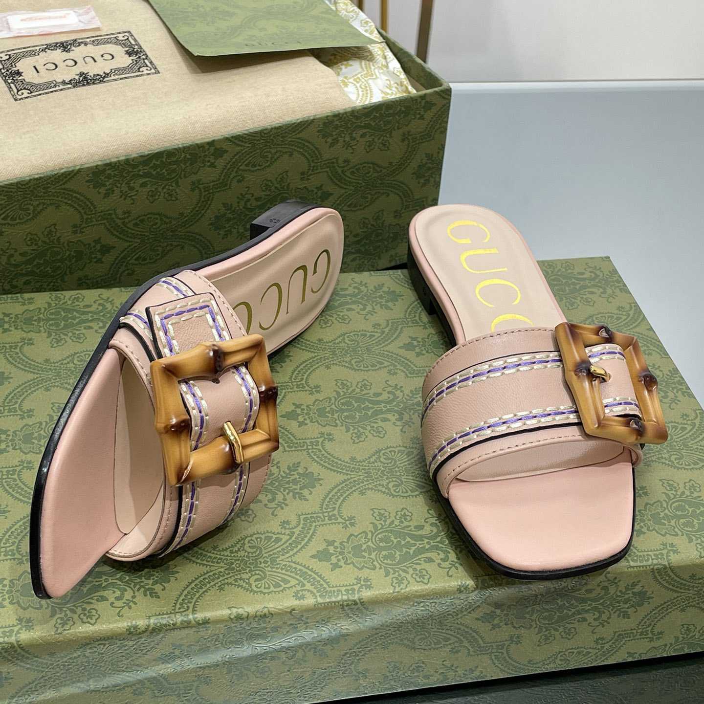 Gucci Women's Slide Sandal With Bamboo Buckle - PerfectKickZ