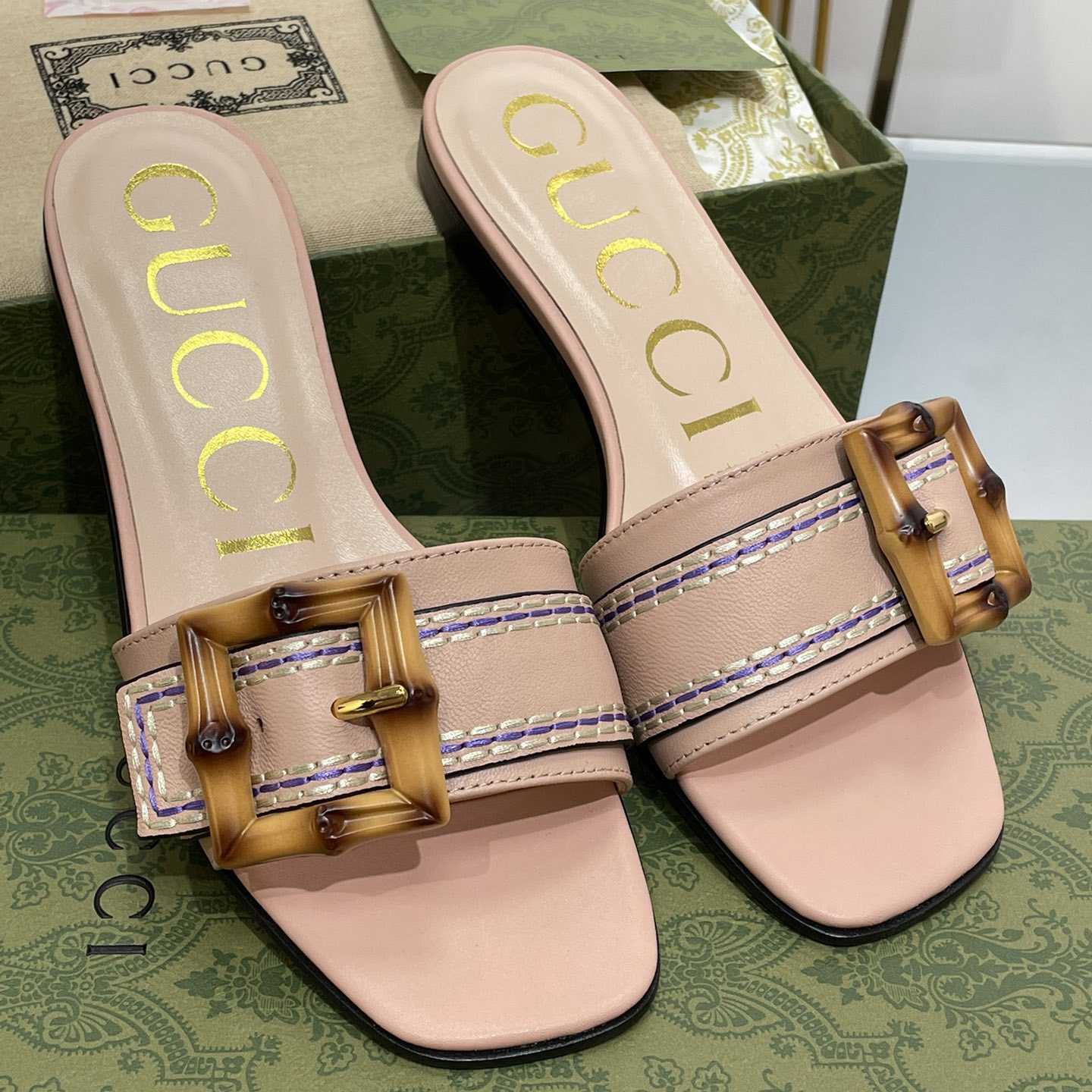 Gucci Women's Slide Sandal With Bamboo Buckle - PerfectKickZ