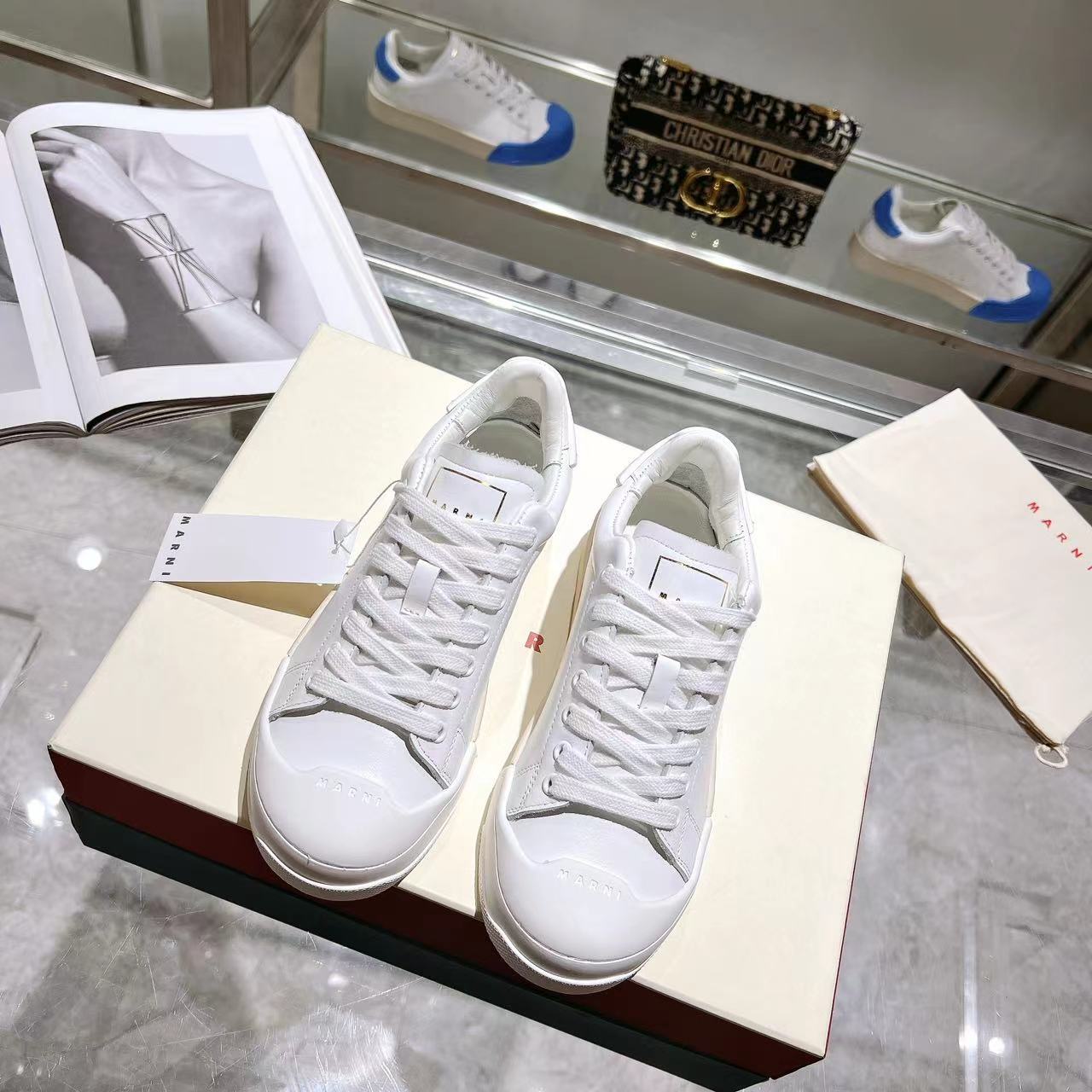 Marni Dada Bumper Sneaker In White Leather - PerfectKickZ