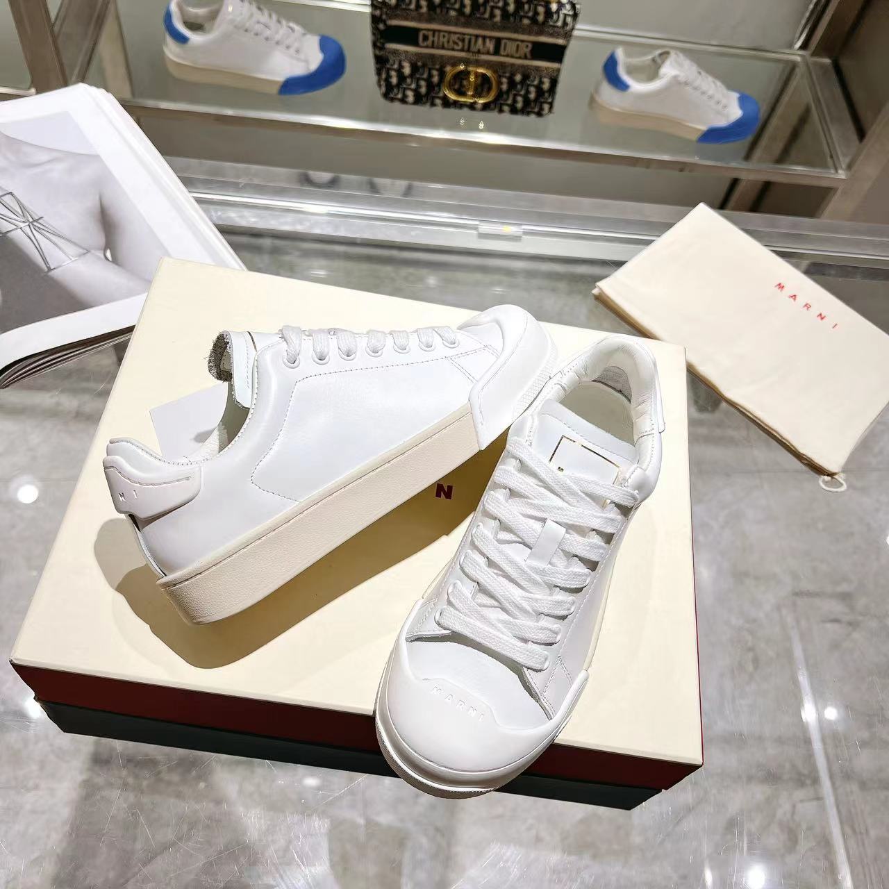 Marni Dada Bumper Sneaker In White Leather - PerfectKickZ