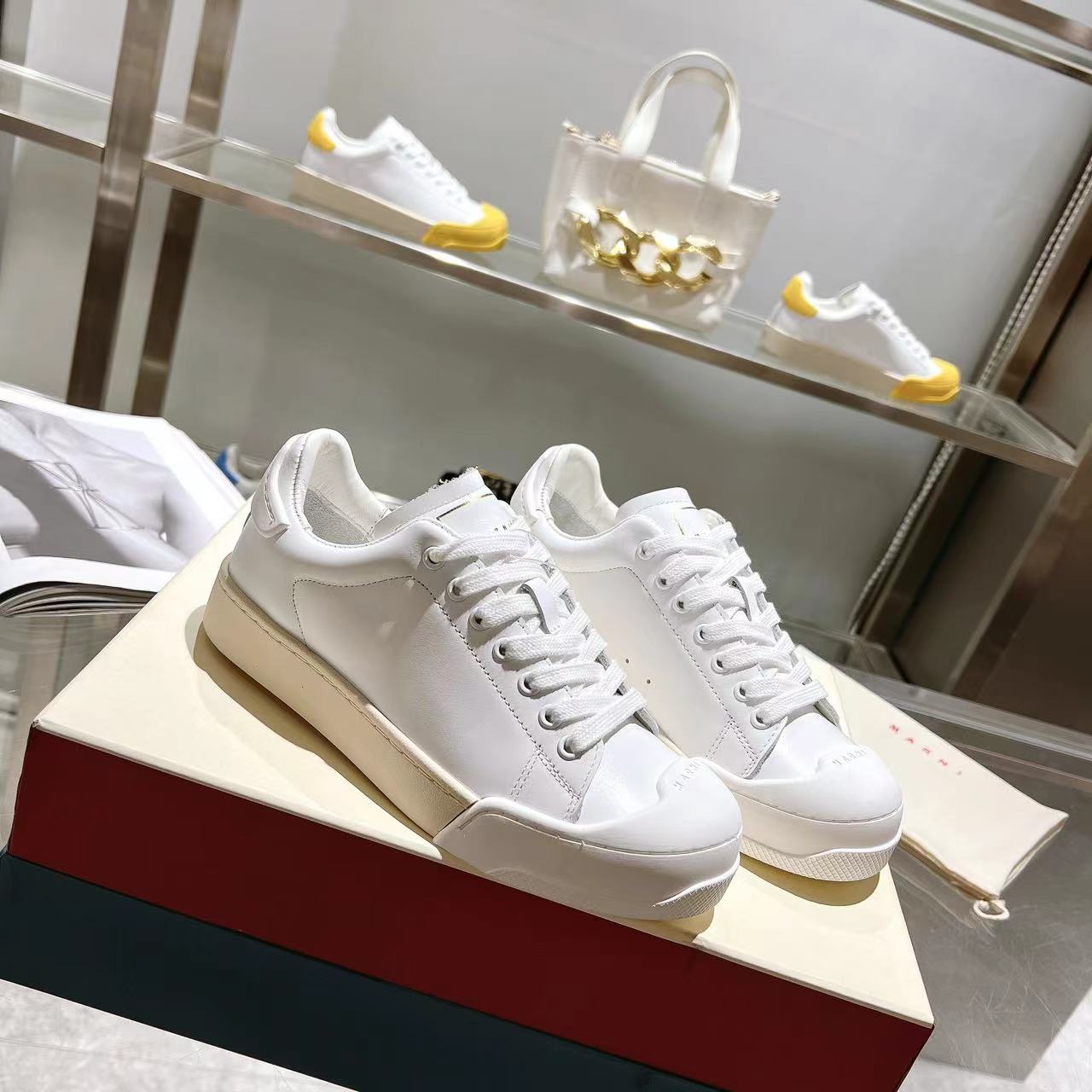 Marni Dada Bumper Sneaker In White Leather - PerfectKickZ