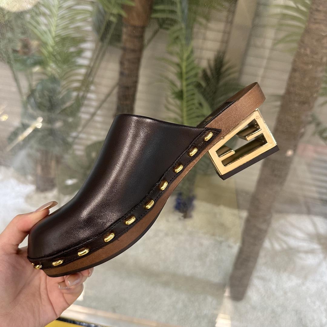 Fendi Baguette Show Black Leather Medium-heel Clogs - PerfectKickZ