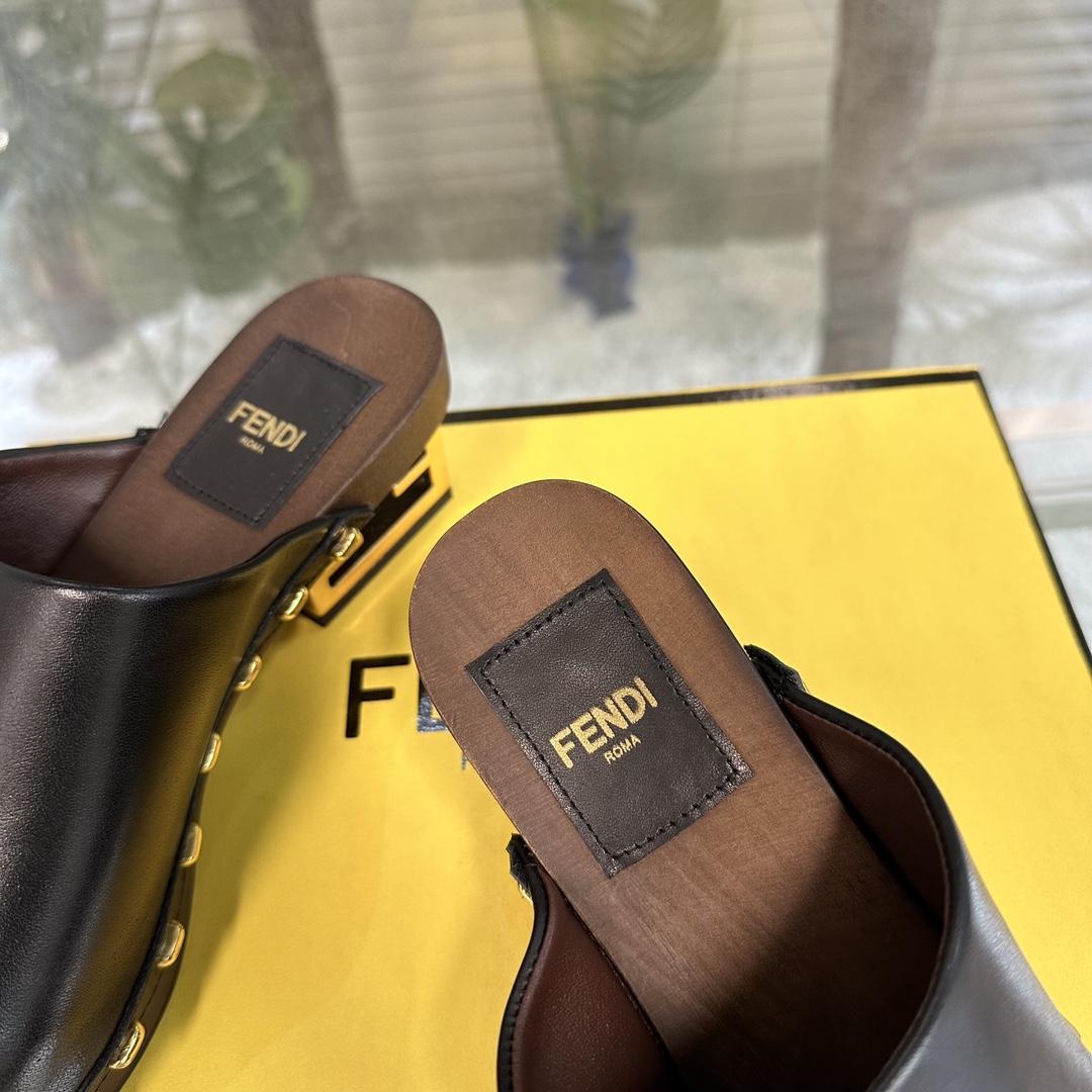 Fendi Baguette Show Black Leather Medium-heel Clogs - PerfectKickZ