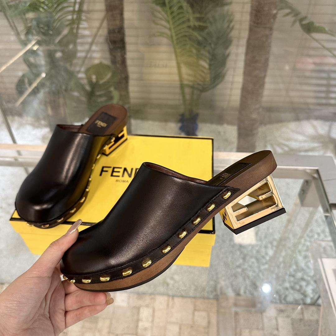 Fendi Baguette Show Black Leather Medium-heel Clogs - PerfectKickZ
