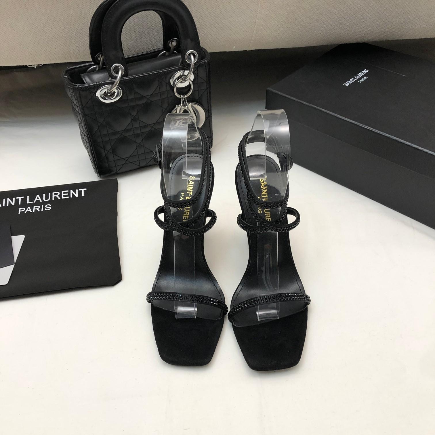 Saint Laurent Opyum Sandals In Crepe Satin And Rhinestones - PerfectKickZ