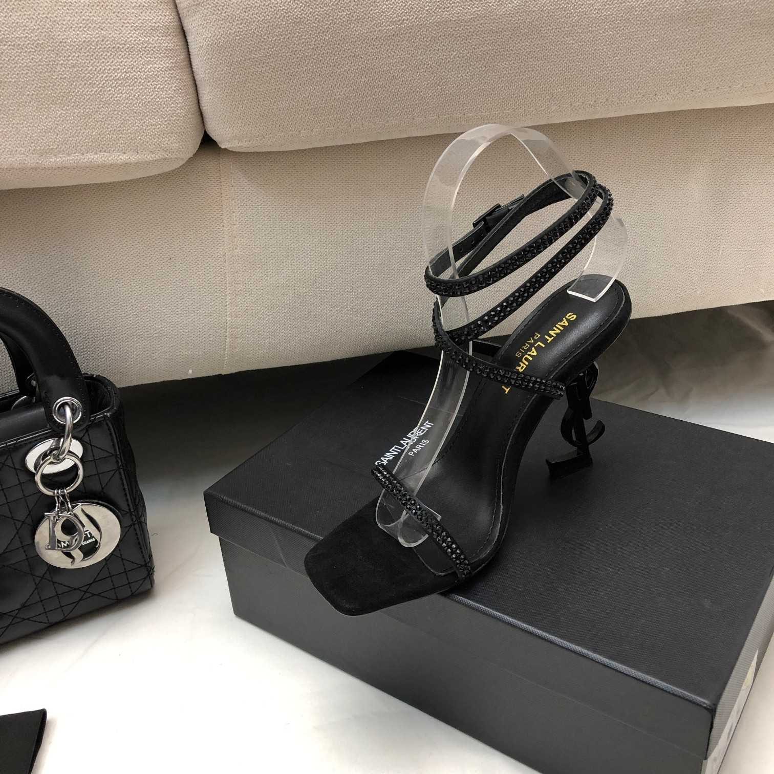 Saint Laurent Opyum Sandals In Crepe Satin And Rhinestones - PerfectKickZ