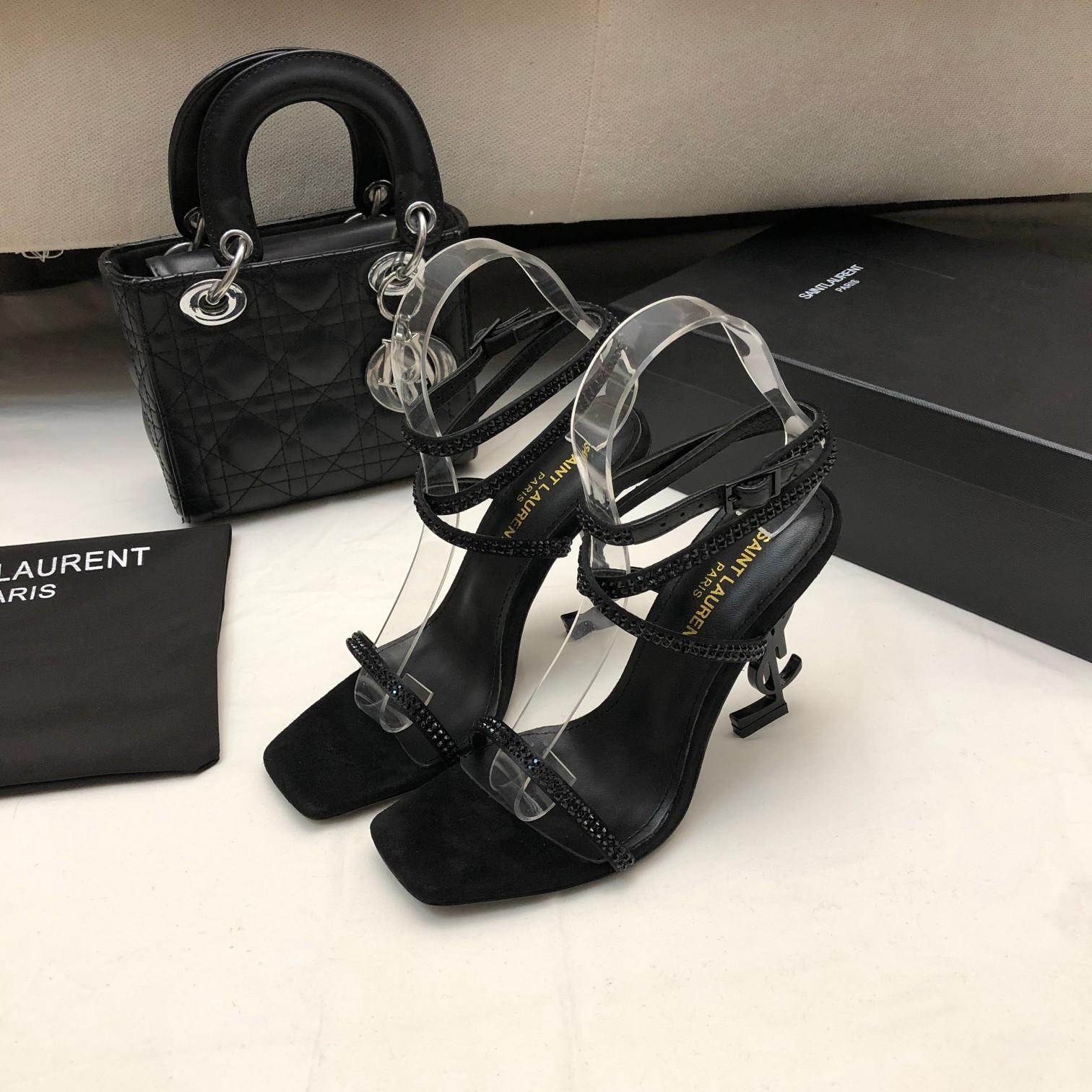 Saint Laurent Opyum Sandals In Crepe Satin And Rhinestones - PerfectKickZ