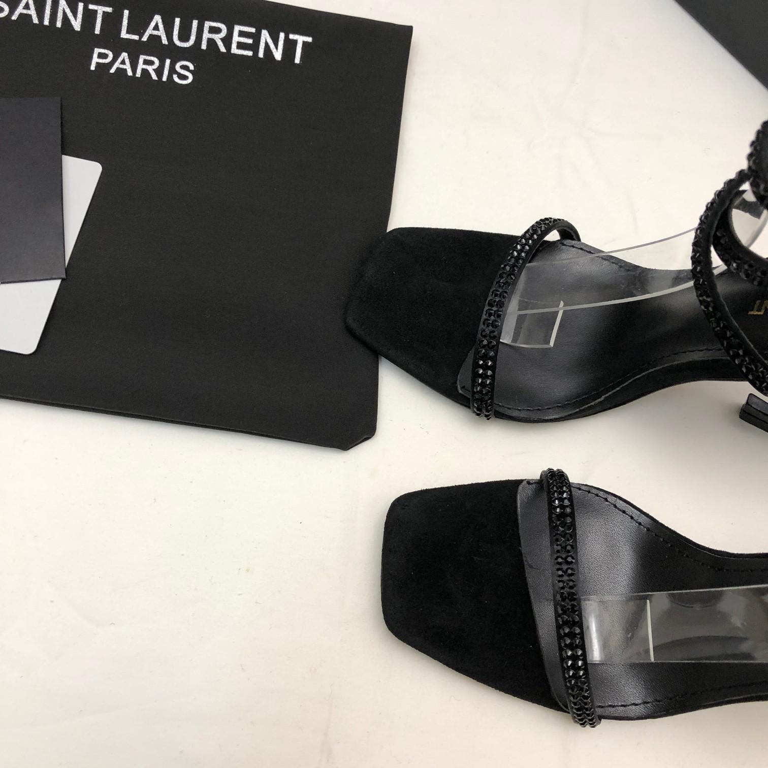 Saint Laurent Opyum Sandals In Crepe Satin And Rhinestones - PerfectKickZ