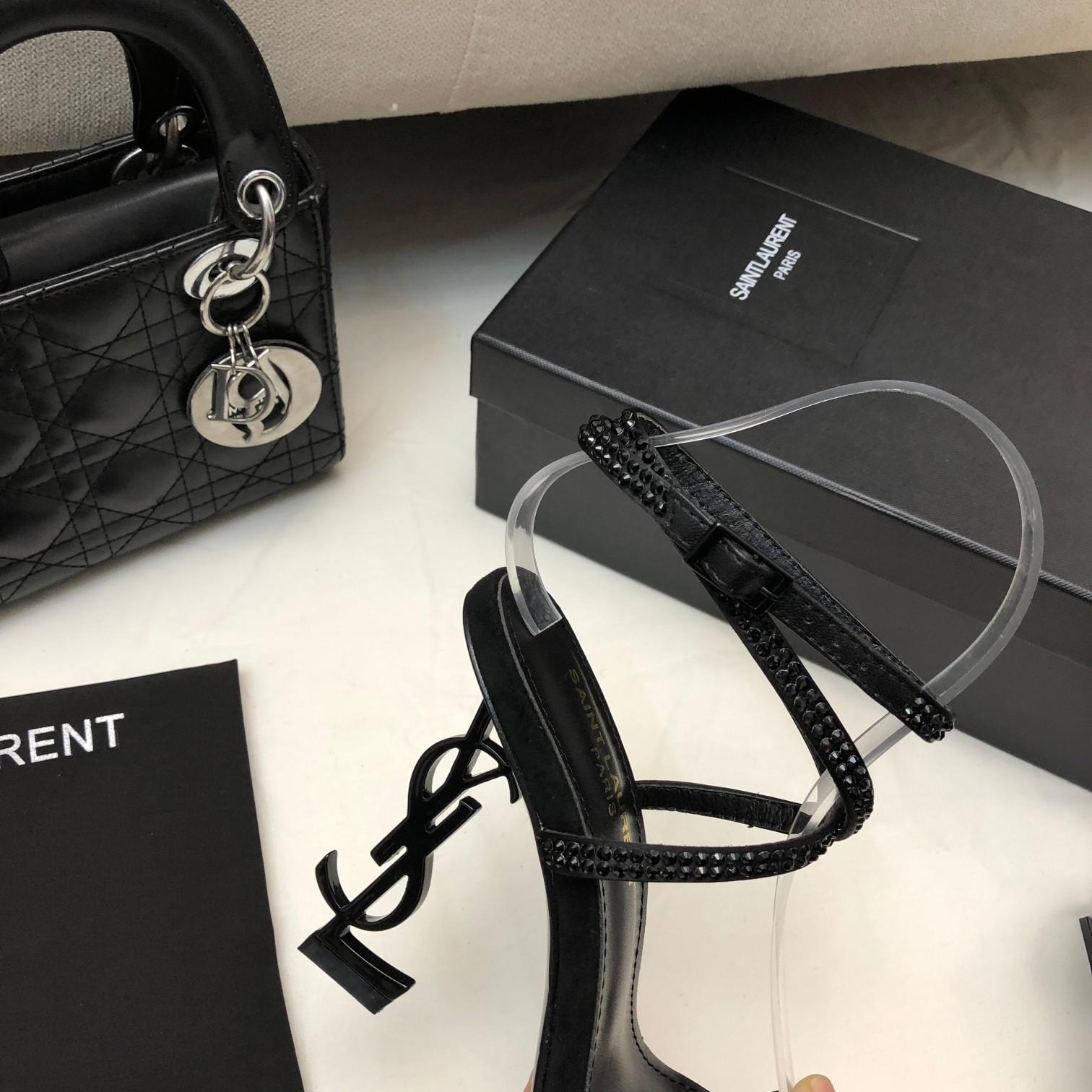 Saint Laurent Opyum Sandals In Crepe Satin And Rhinestones - PerfectKickZ