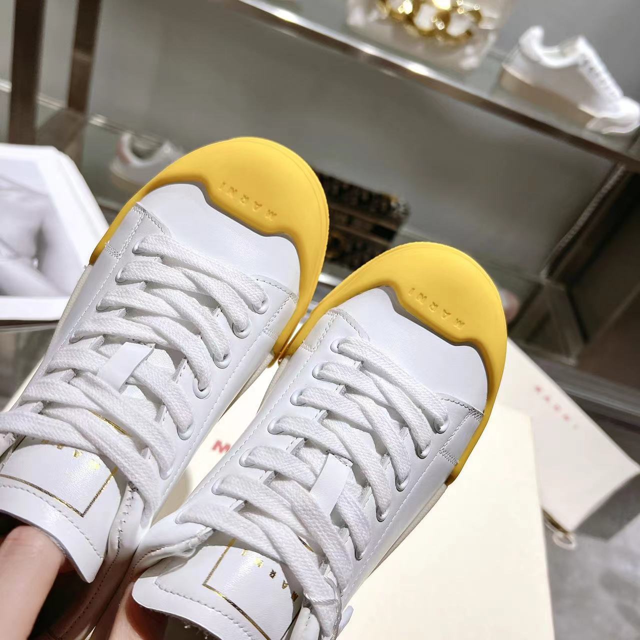 Marni Dada Bumper Sneaker In White And Yellow Leather - PerfectKickZ