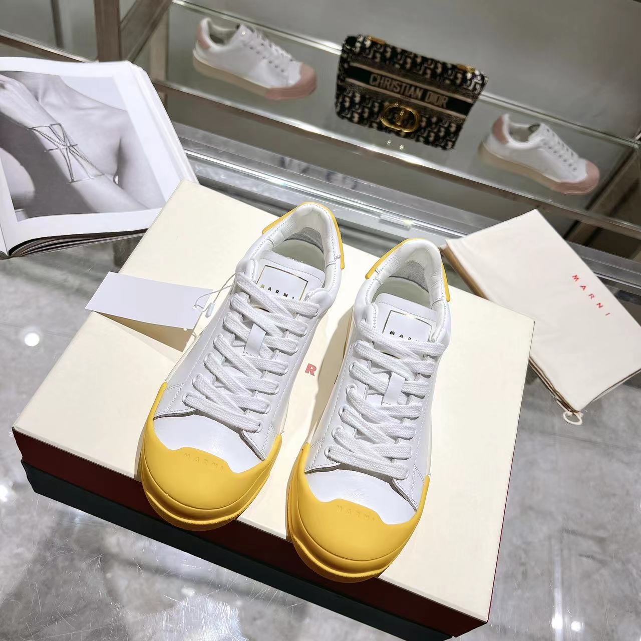 Marni Dada Bumper Sneaker In White And Yellow Leather - 