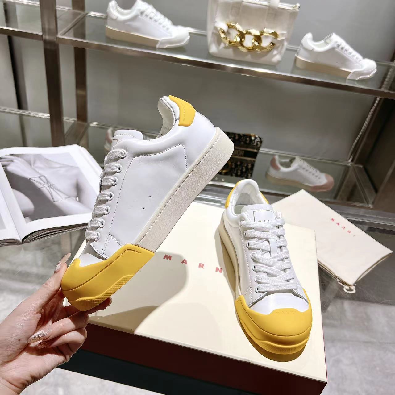 Marni Dada Bumper Sneaker In White And Yellow Leather - 