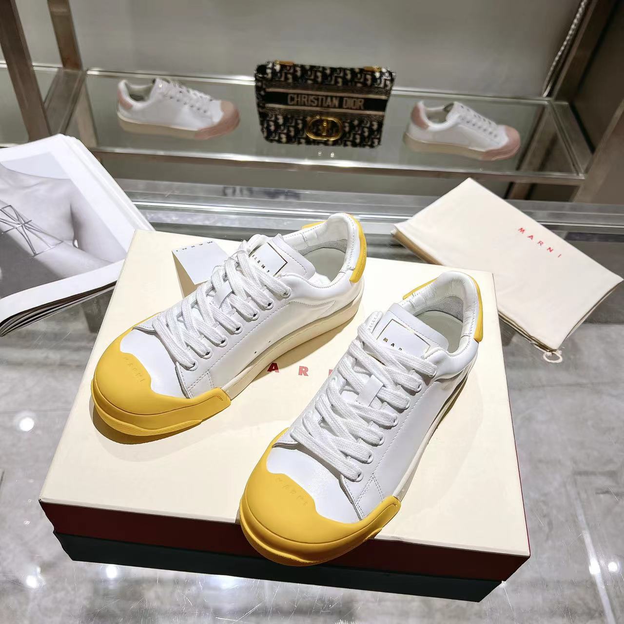 Marni Dada Bumper Sneaker In White And Yellow Leather - 
