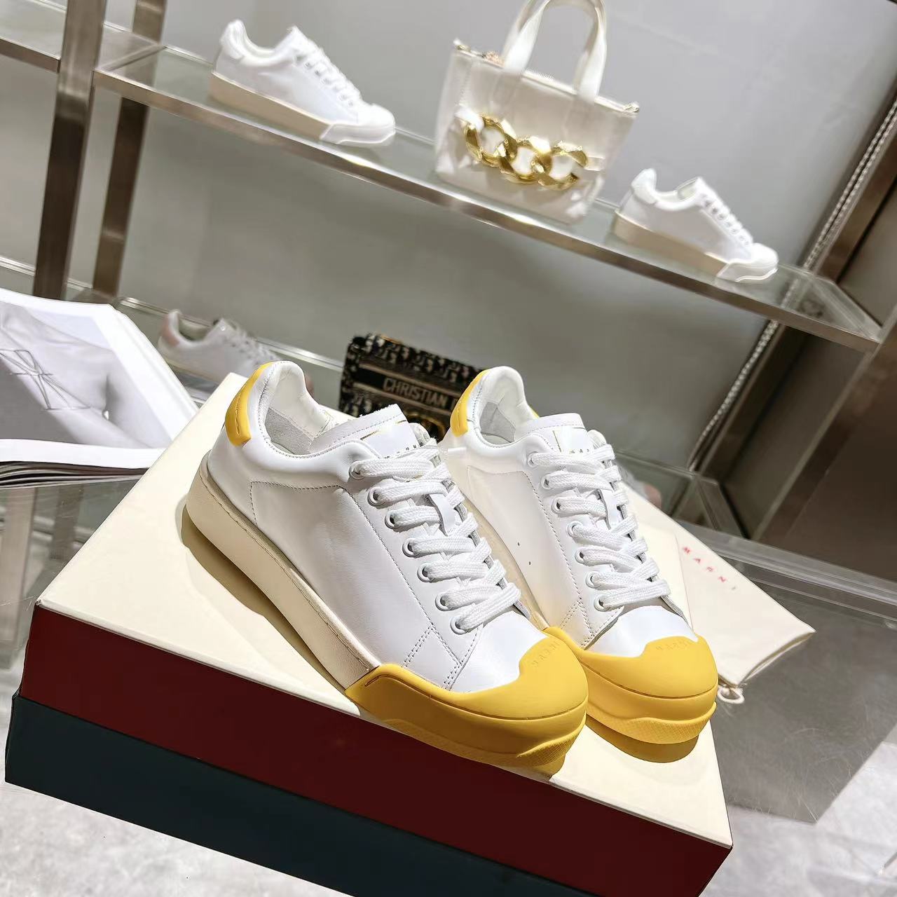 Marni Dada Bumper Sneaker In White And Yellow Leather - PerfectKickZ