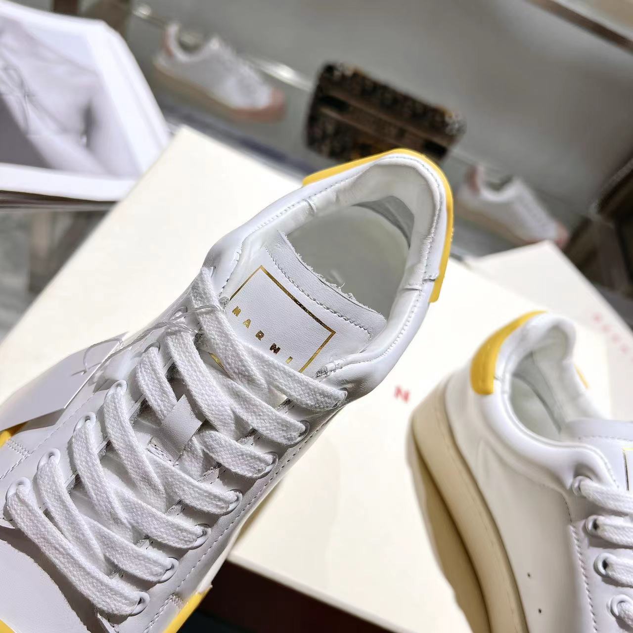 Marni Dada Bumper Sneaker In White And Yellow Leather - 
